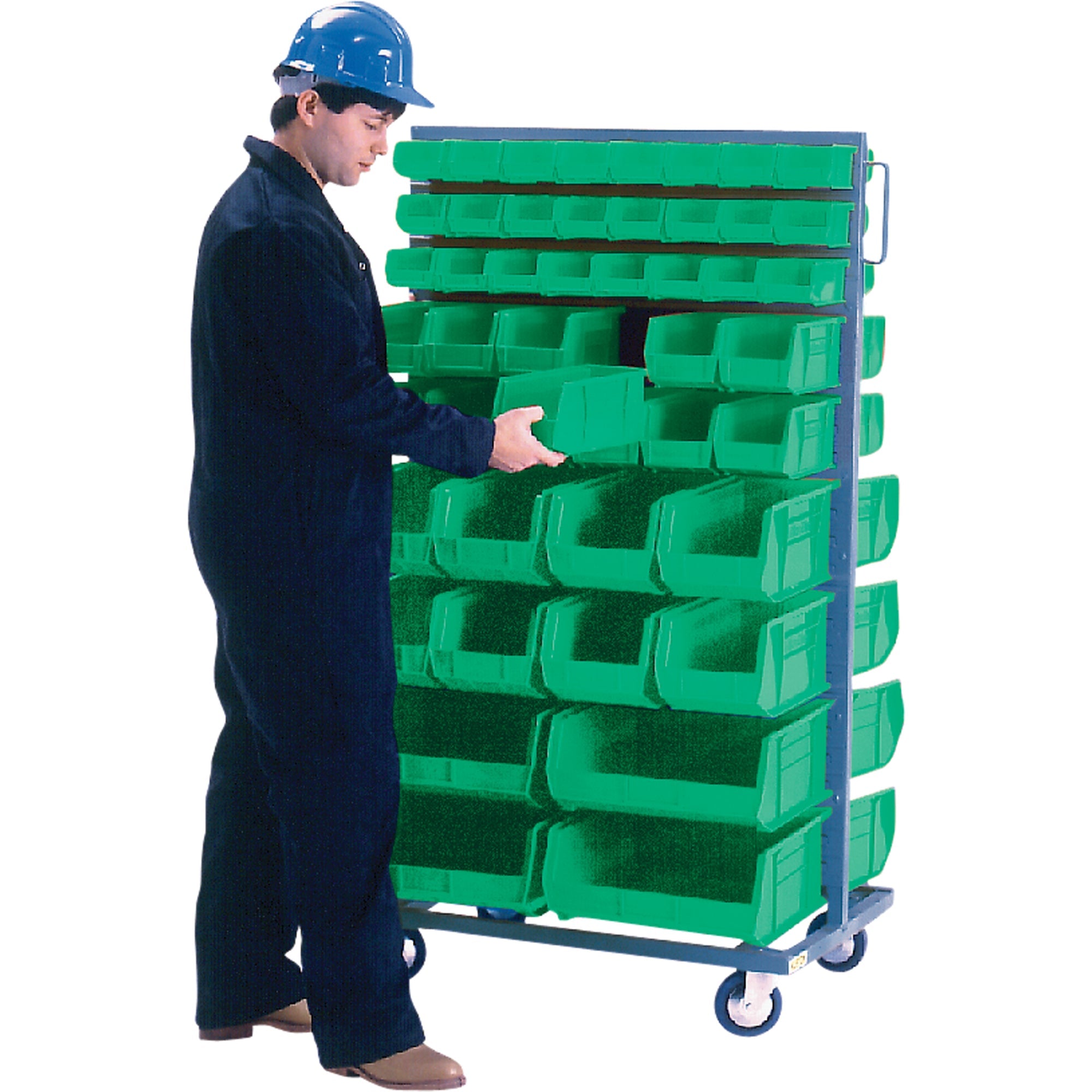 Double-Sided Mobile Bin Rack, Double-sided, 96 bins, 36" W x 24" D x 63" H