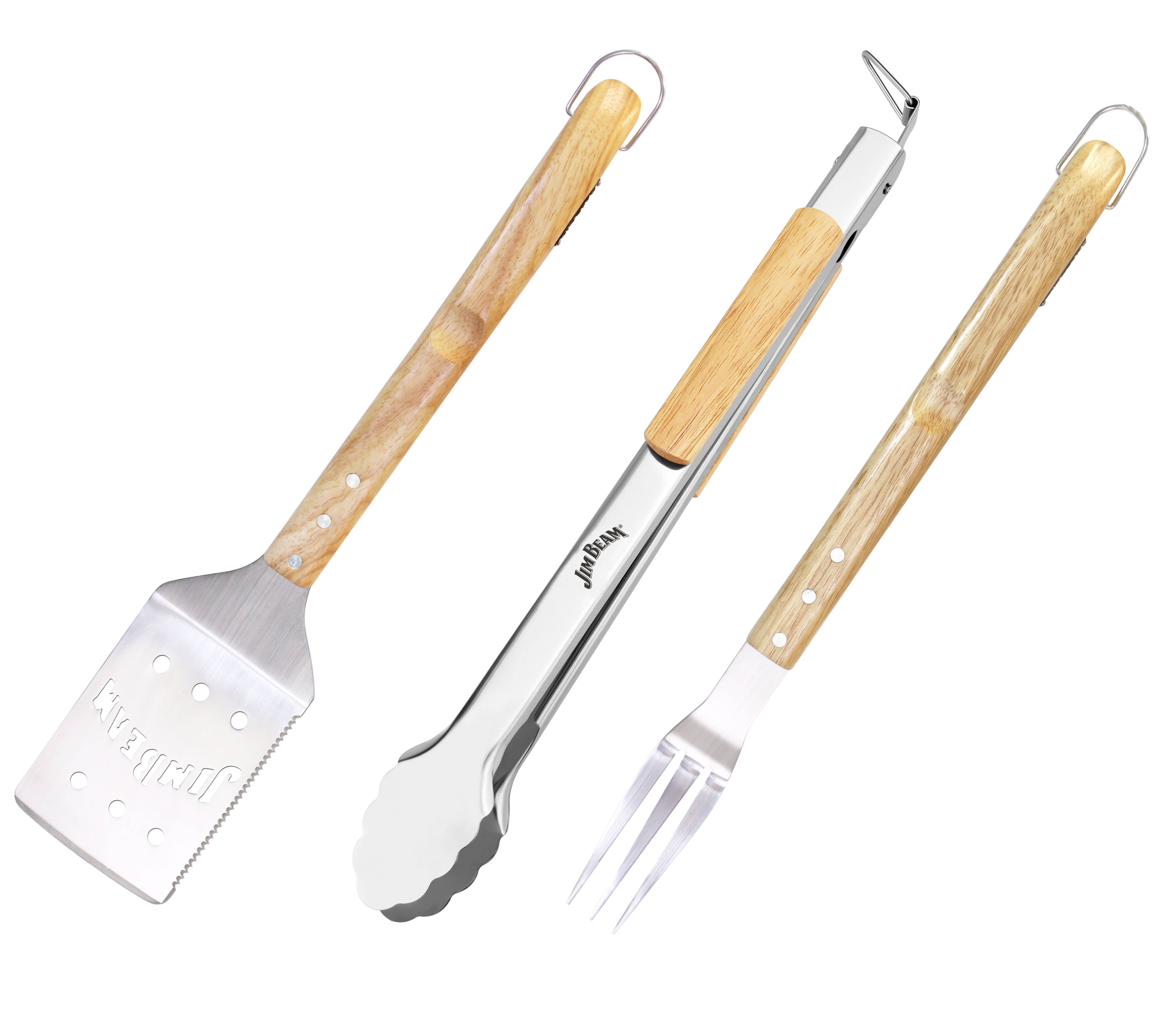 Jim Beam 3-Piece Grilling Tool Set with Wooden Handles