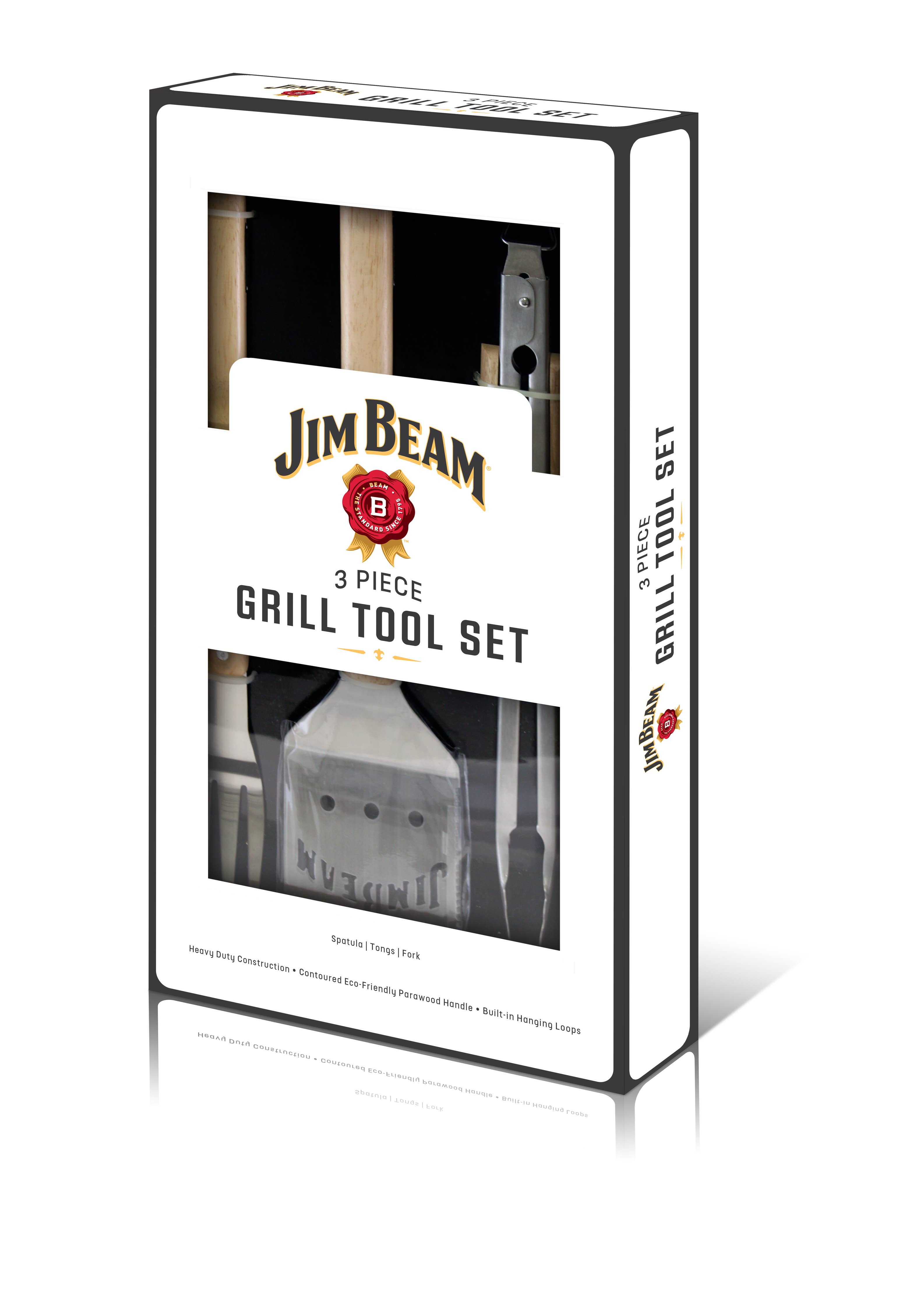 Jim Beam 3-Piece Grilling Tool Set with Wooden Handles