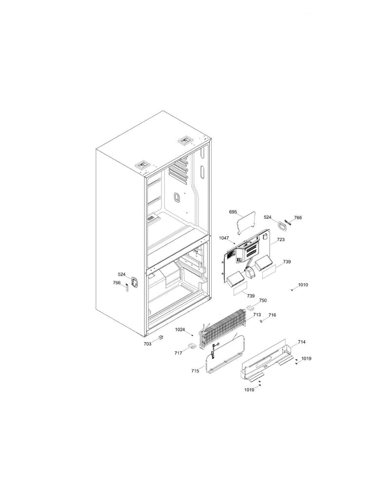 Detailed parts diagram of WR01A02435 refrigerator evaporator cover for replacement and repair