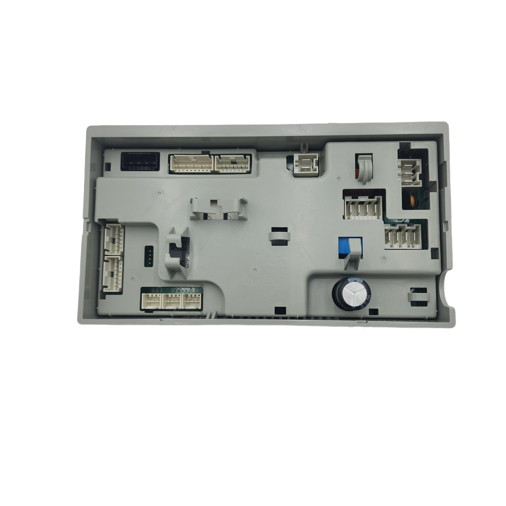 WG04F11465 washer power board assembly white plastic control module with multiple connector ports and capacitor