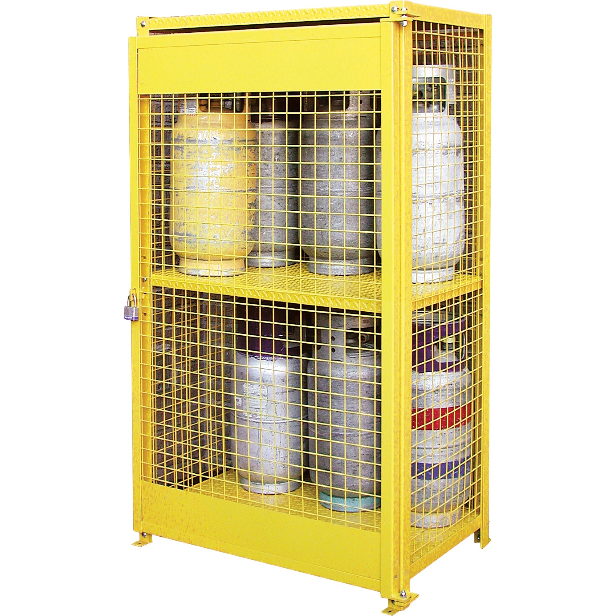Gas Cylinder Cabinets, 12 Cylinder Capacity, 44" W x 30" D x 74" H, Yellow