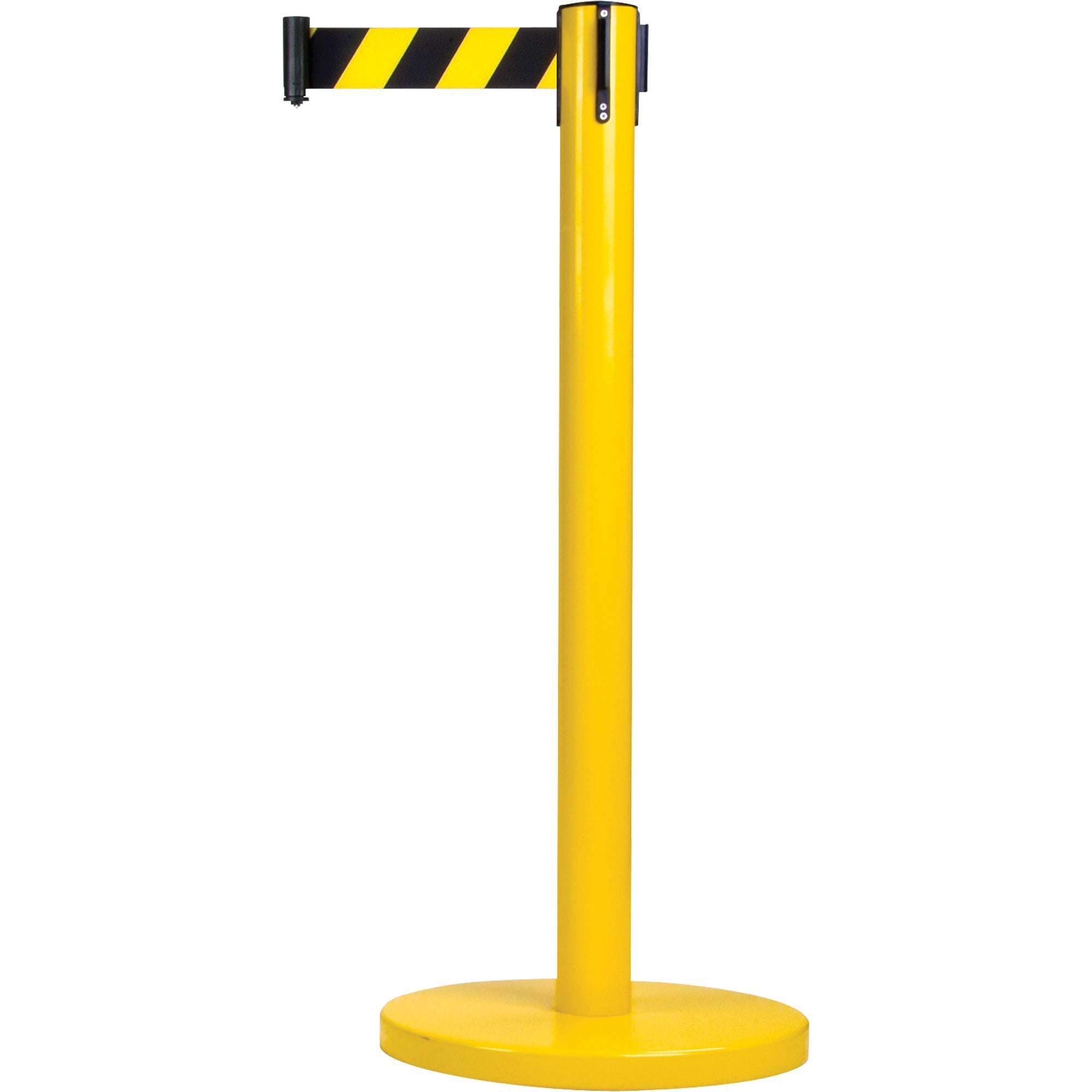 Free-Standing Crowd Control Barrier, Steel, 35" H, Black/Yellow Tape, 7' Tape Length