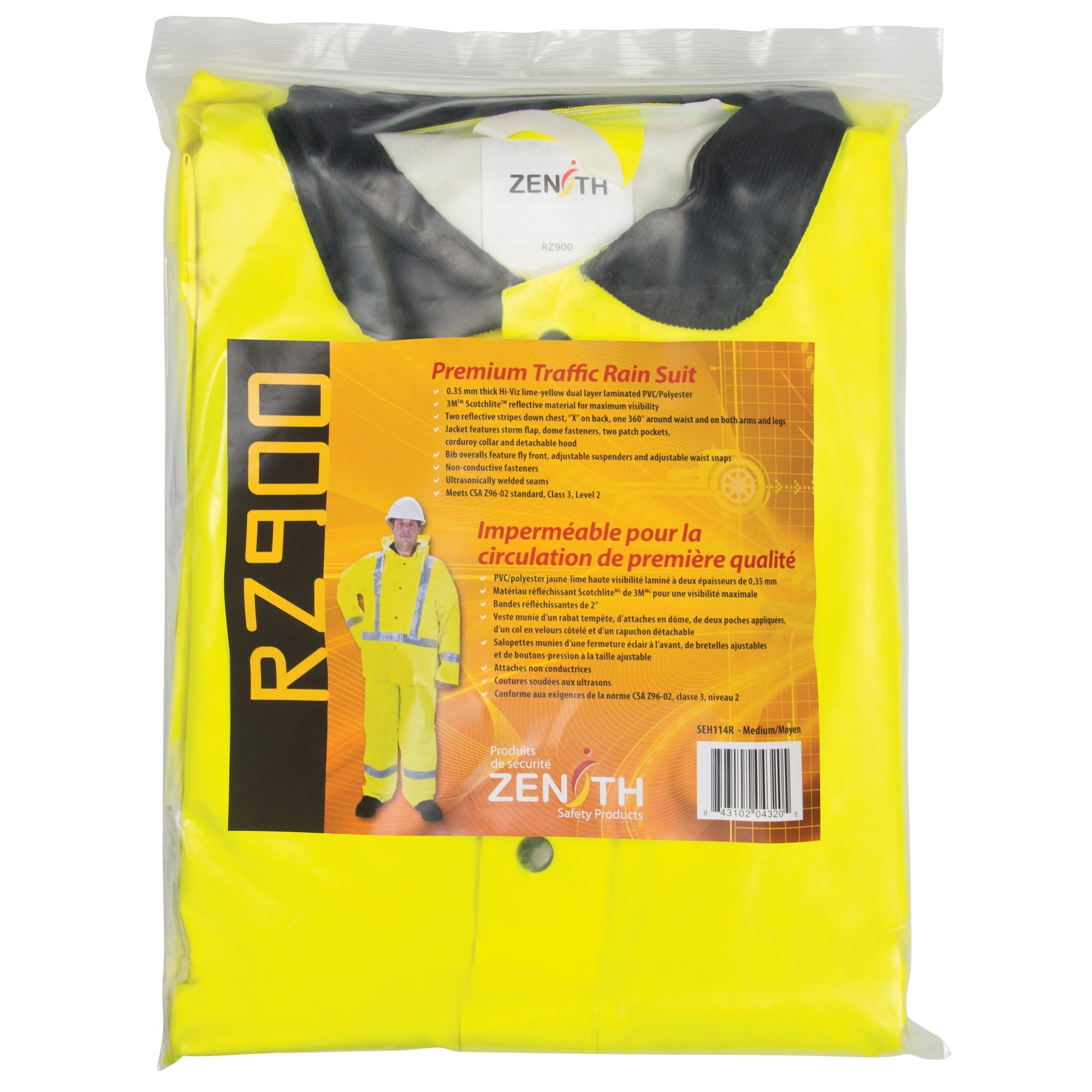 RZ900 Premium Traffic Rain Suit, Polyester/PVC, Medium, Lime-Yellow