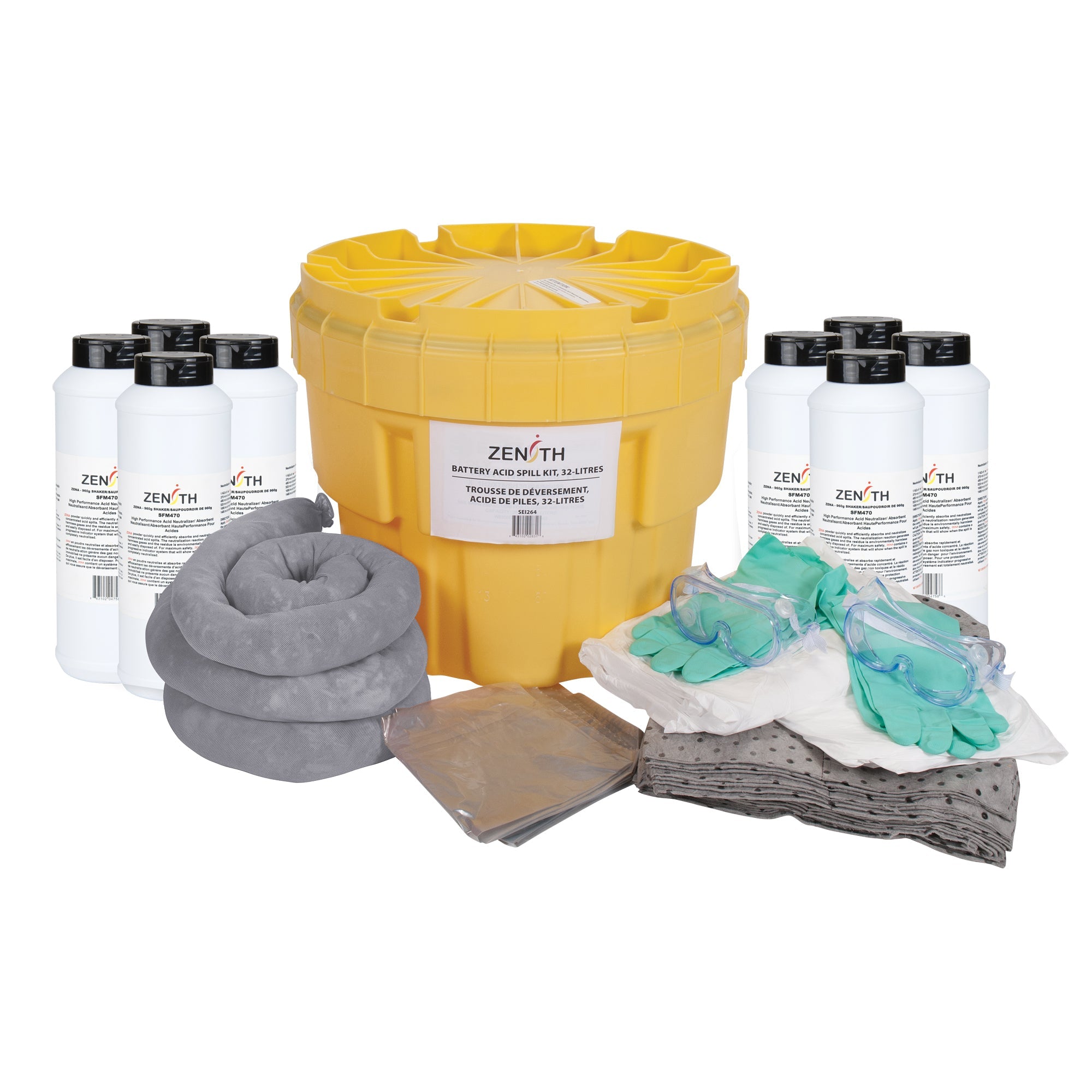 Battery Acid Spill Kit, Hazmat, Overpack/Salvage Drum, 20 US gal. Absorbancy
