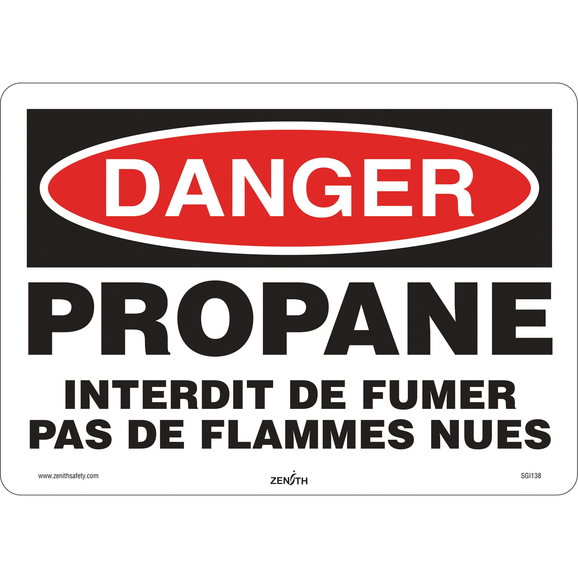 Danger Propane Safety Sign, 10" x 14", Vinyl, French