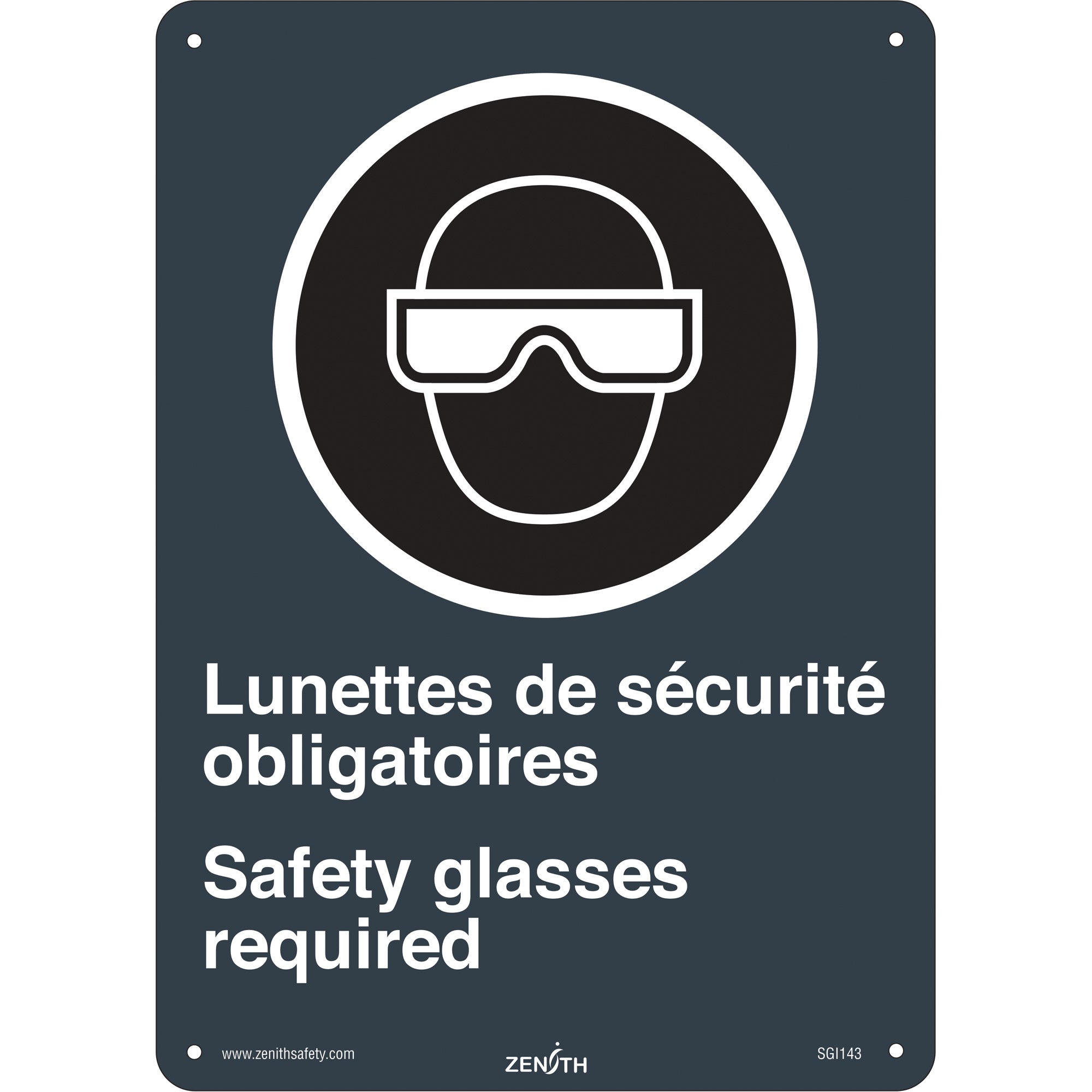 Lunettes de Sécurité / Safety Glasses CSA Standard Safety Sign, 14" x 10", Plastic, Bilingual with Pictogram
