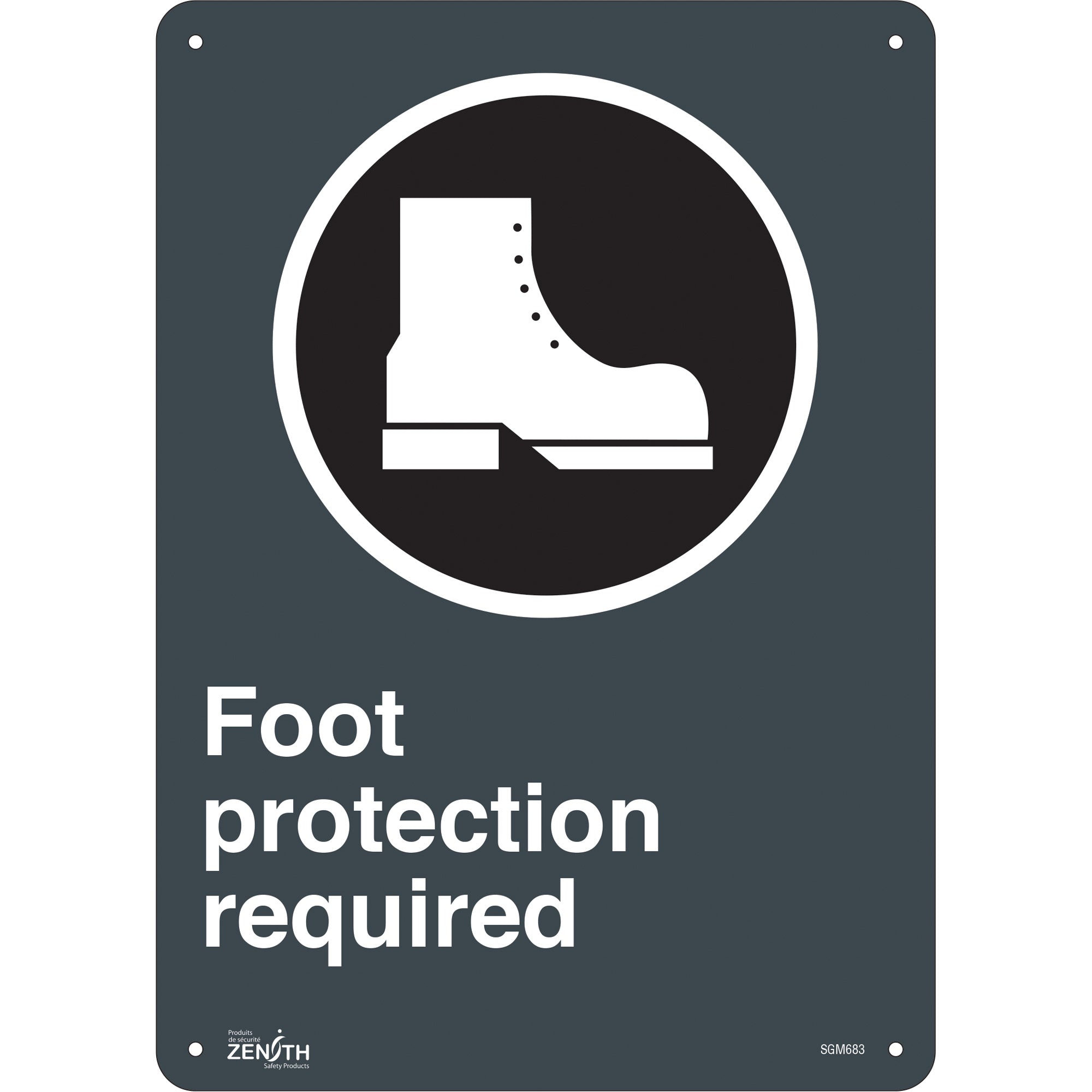 "Foot Protection Required" Sign, 14" x 10", Plastic, English with Pictogram