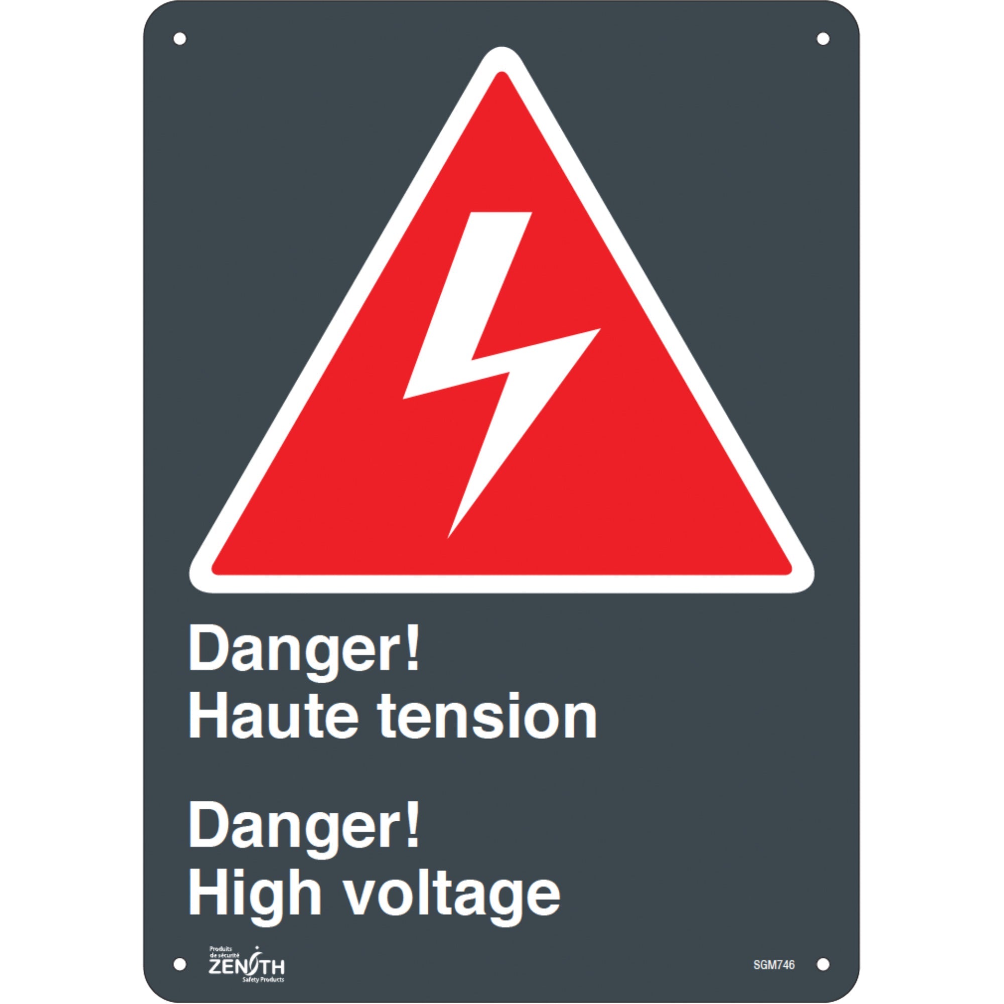 "Haute Tension/High Voltage" Sign, 14" x 10", Plastic, Bilingual with Pictogram