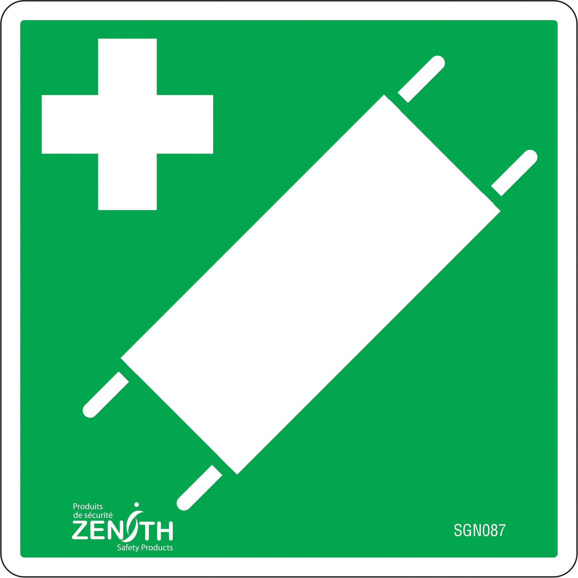 First Aid Stretcher CSA Standard Safety Sign, 6" x 6", Vinyl, Pictogram