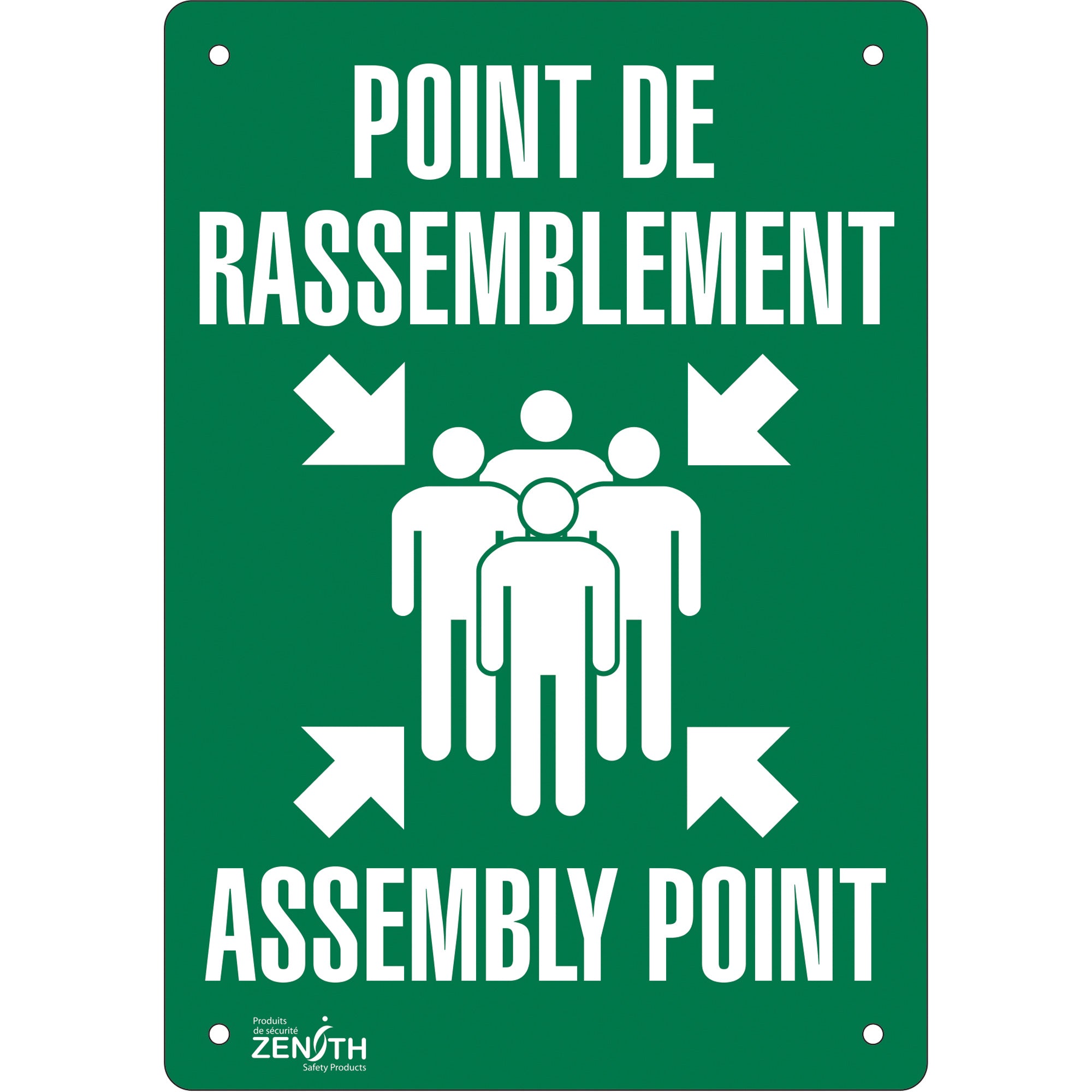 "Point de rassemblement/Assembly Point" Sign, 10" x 7", Aluminum, Bilingual with Pictogram