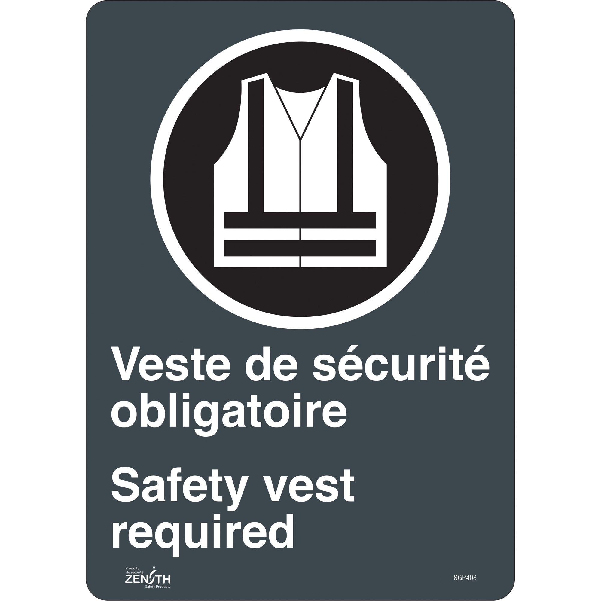 "Port du dossard obligatoire/Safety Vest Required" Sign