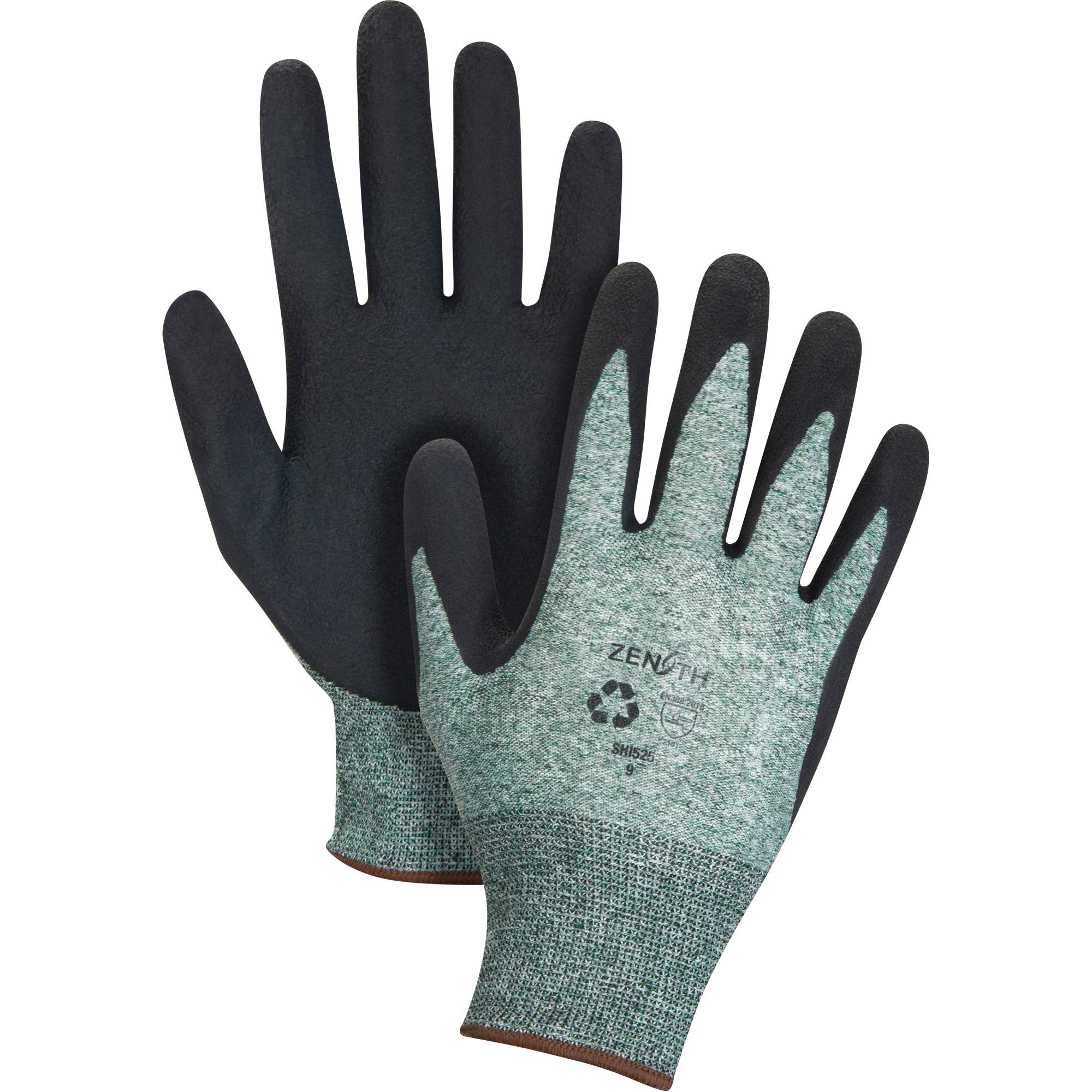 Eco-Friendly Crinkle Grip Coated Gloves, 7, Foam Latex Coating, 15 Gauge, Nylon/RPET Shell