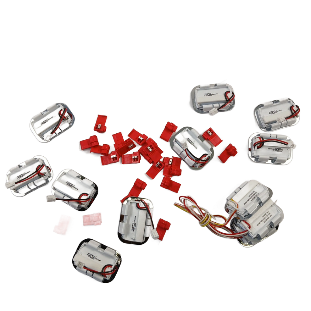 XPart Supply W11683242 LED module replacement kit with multiple silver LED modules and red connectors on black background