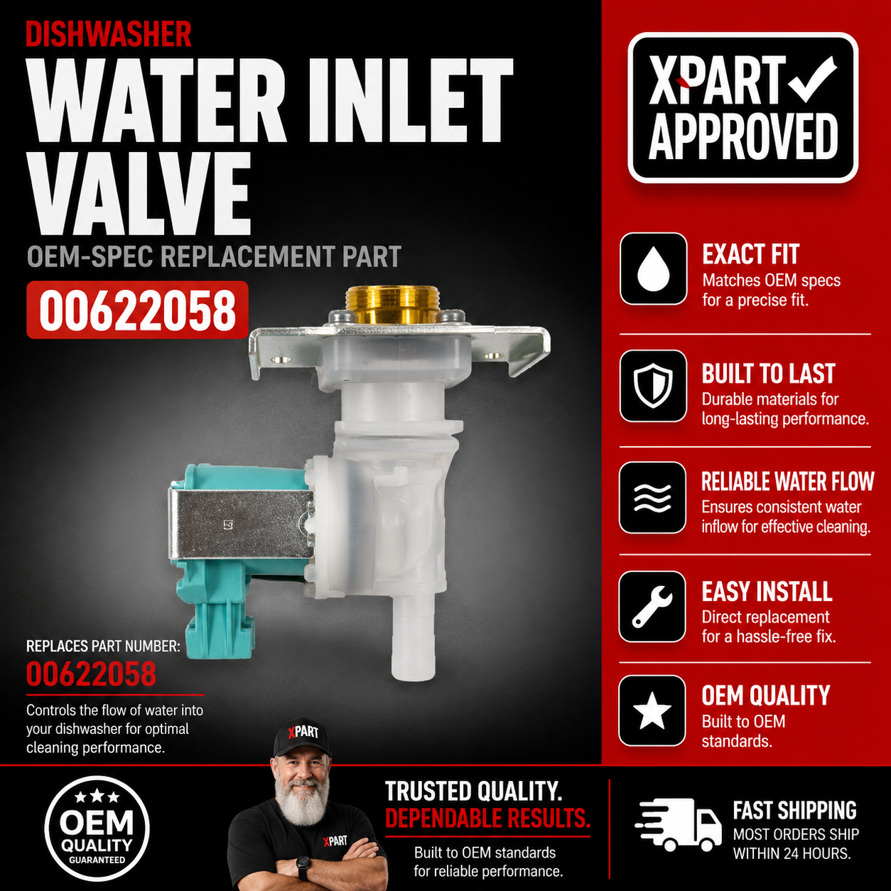 Bosch Water Inlet Valve 00622058 — Fix Dishwasher Not Filling
