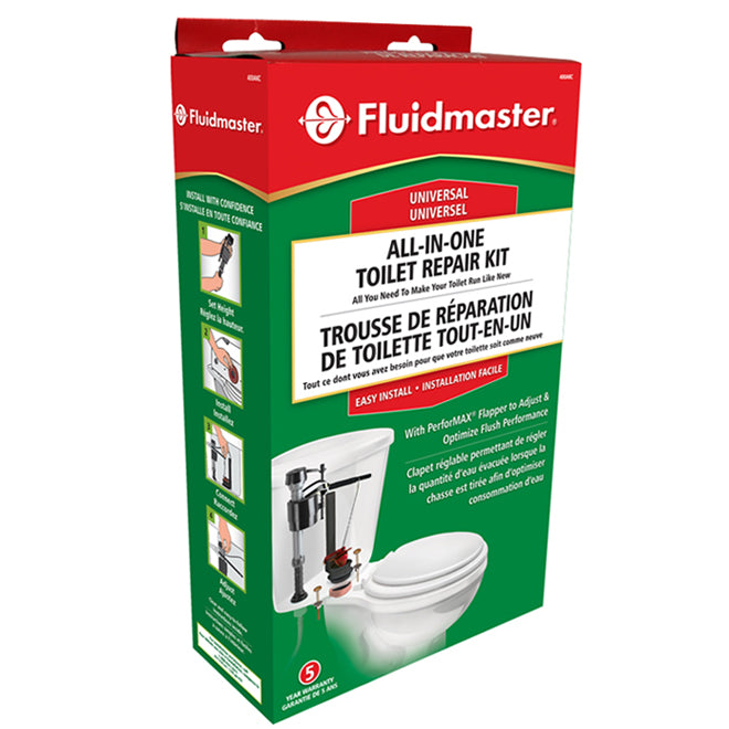 Fluidmaster 400AKRP10 Complete Toilet Repair Kit - Fill Valve, Flush Valve, Flapper & Hardware