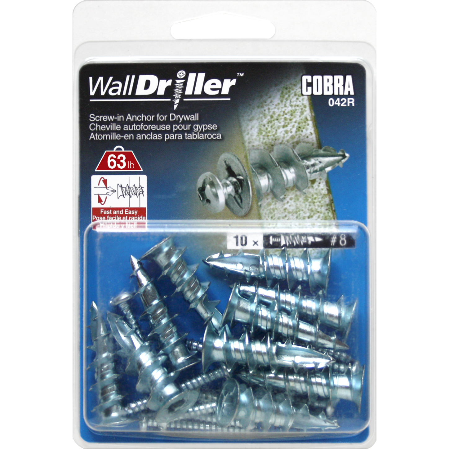 #8 Zinc WallDriller Anchor w/ Screw (10 Pack)