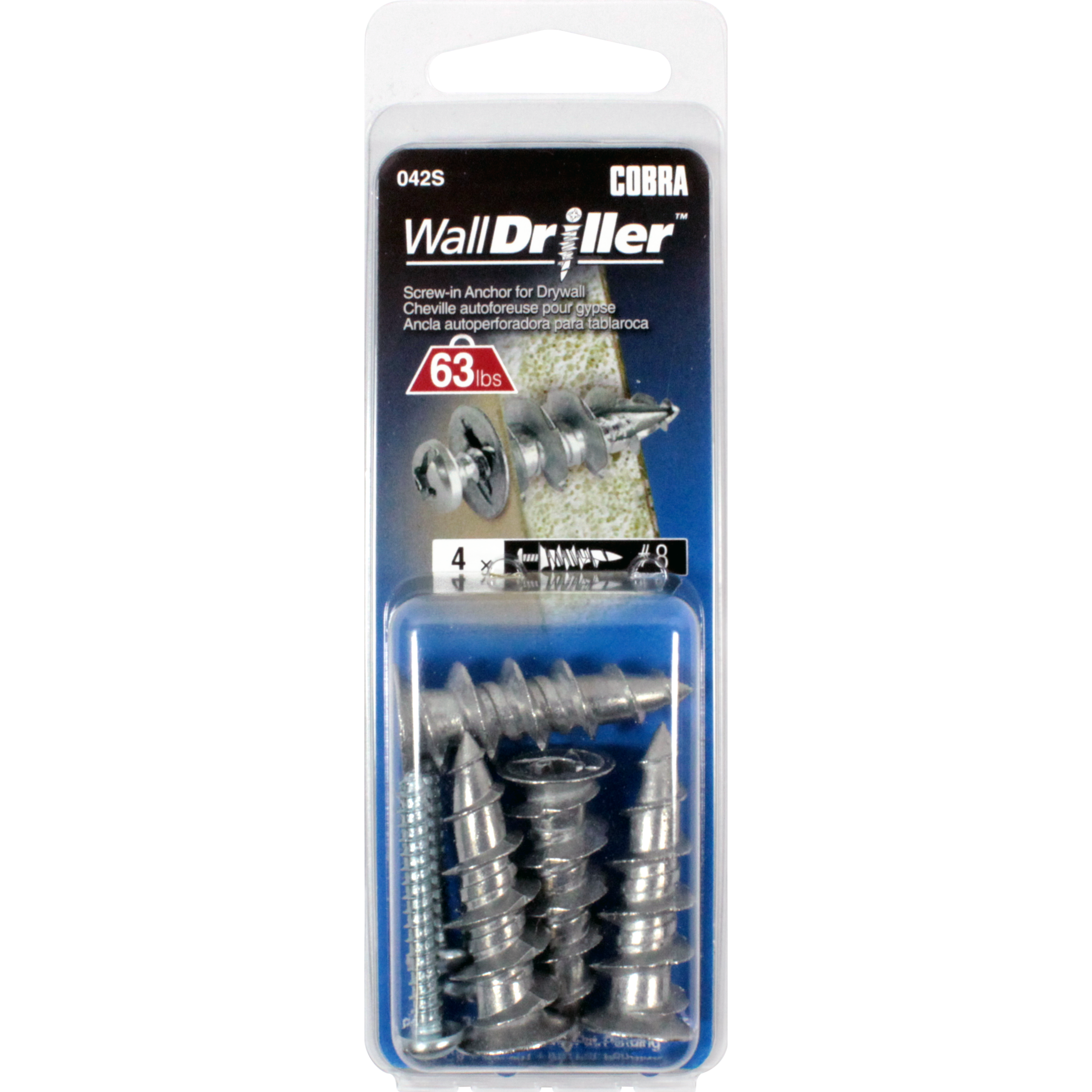 #8 Zinc WallDriller Anchor w/ Screw (4 Pack)