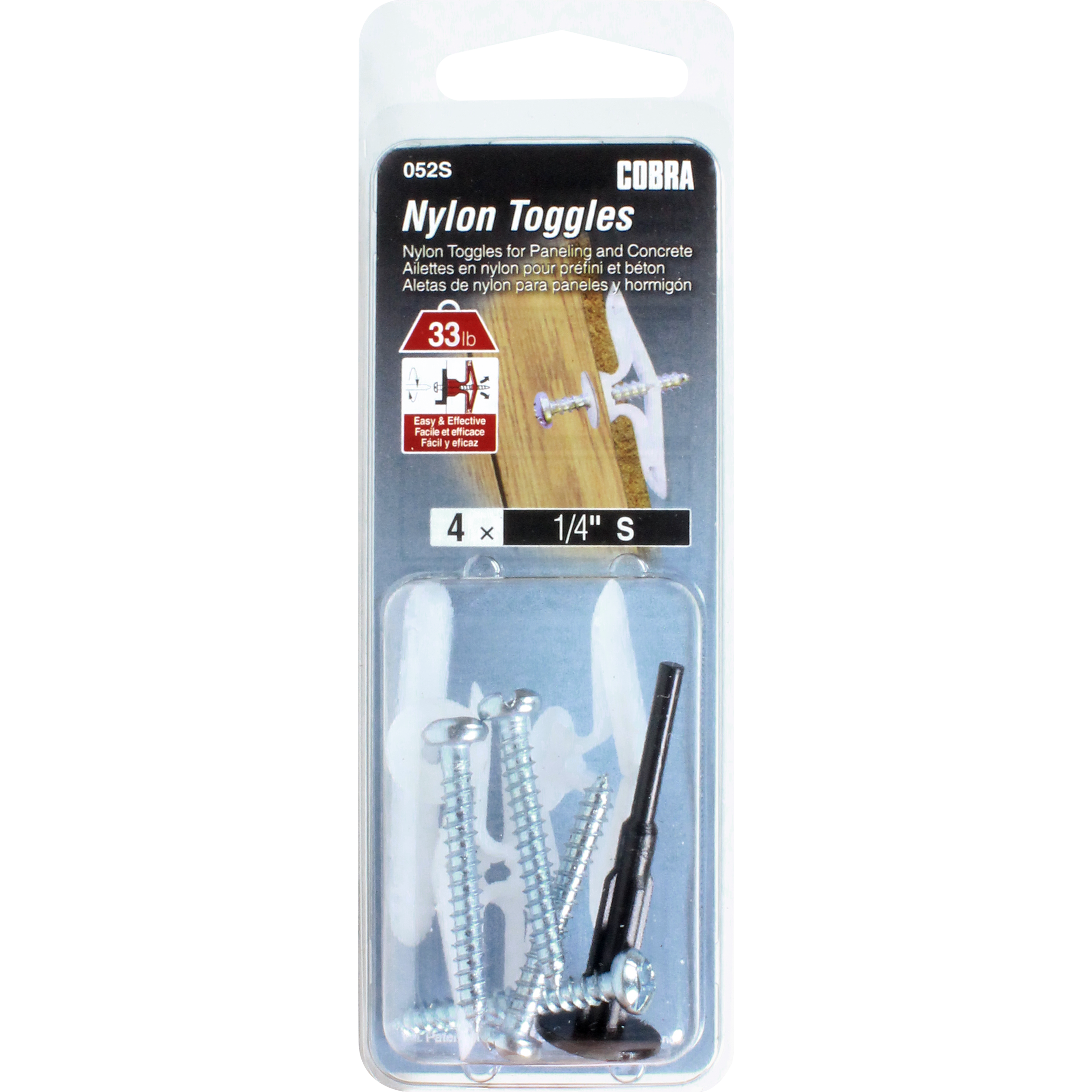1/4" S Light Duty Nylon Toggles w/ Screw (4 Pack)