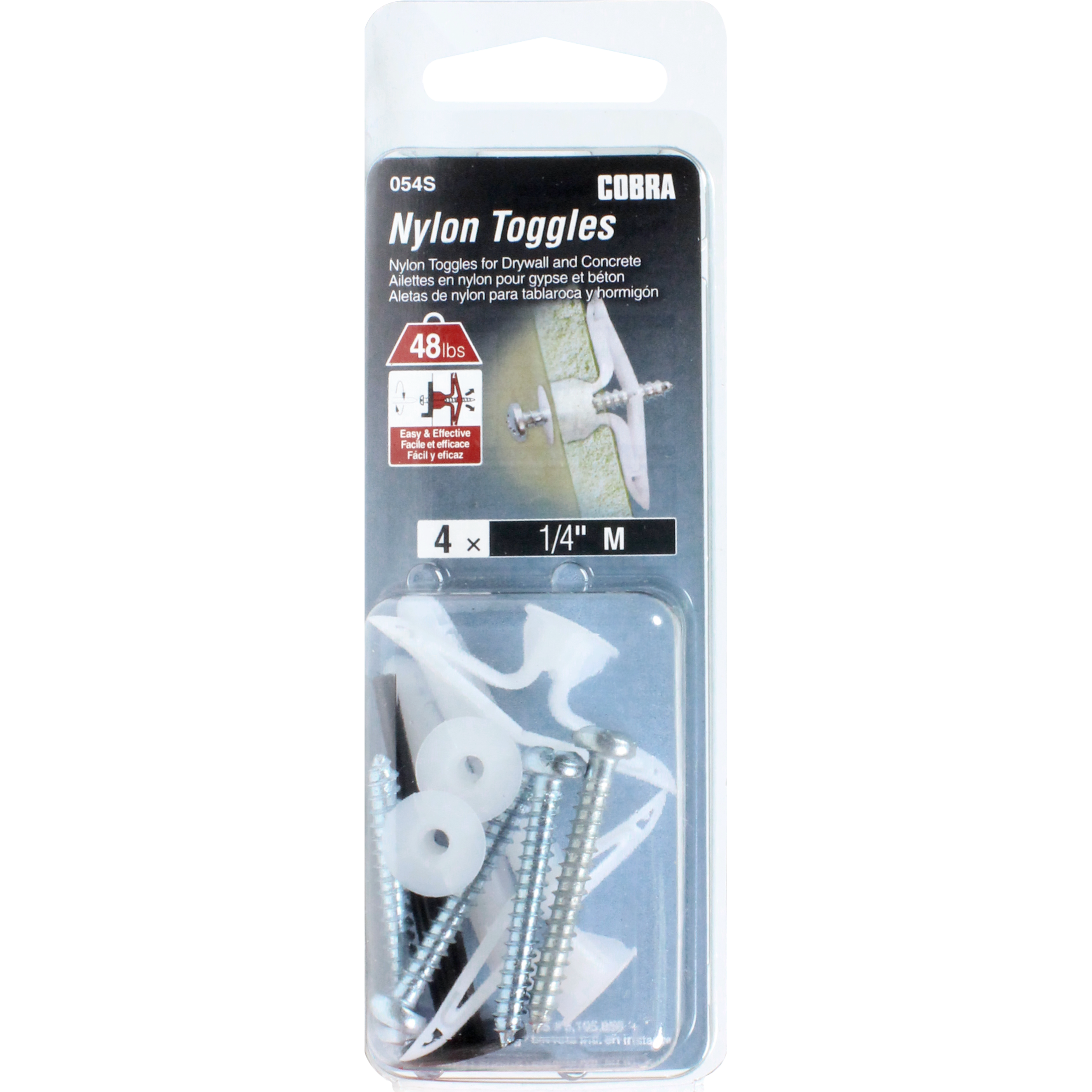 1/4" M Light Duty Nylon Toggles w/ Screw (4 Pack)