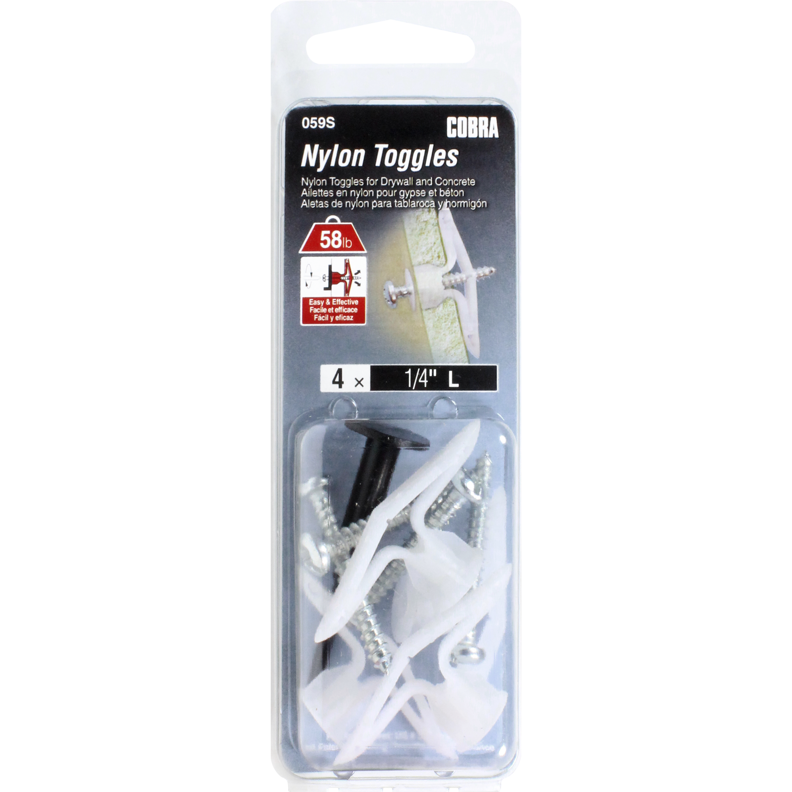 1/4" L Light Duty Nylon Toggles w/ Screw (4 Pack)