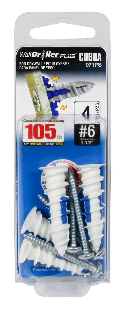 #6 WallDriller Drywall Anchors with Screws (4 Pack)