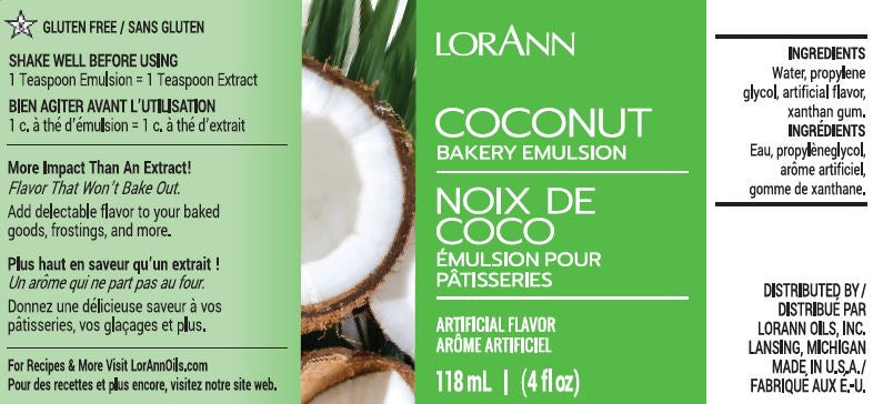 Coconut Bakery Emulsion - 4 oz. - 16 oz. - 1 Gallon - 5 Gallons - Bakery Emulsions Canada - Ships Free Within Canada on Orders Above CAD $199