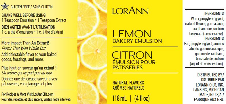 Lemon Bakery Emulsion - 4 oz. - 16 oz. - 1 Gallon - 5 Gallons - Bakery Emulsions Canada - Ships Free Within Canada on Orders Above CAD $199