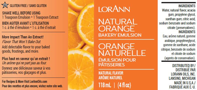 Orange (Natural) Bakery Emulsion - 4 oz. - 16 oz. - 1 Gallon - 5 Gallons - Bakery Emulsions Canada - Ships Free Within Canada on Orders Above CAD $199