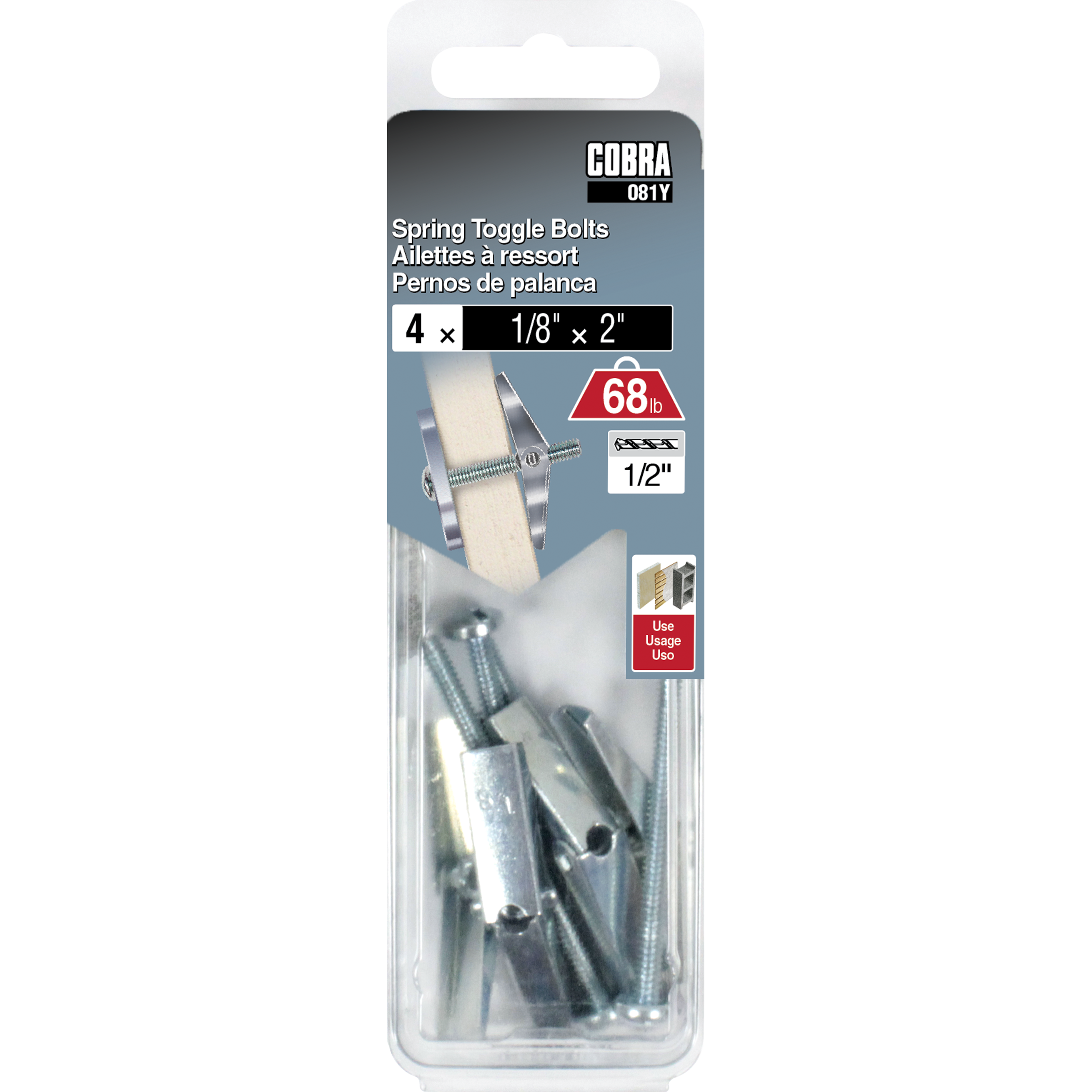 1/8"x2" Spring Toggle Bolts w/ Screw (4 Pack)