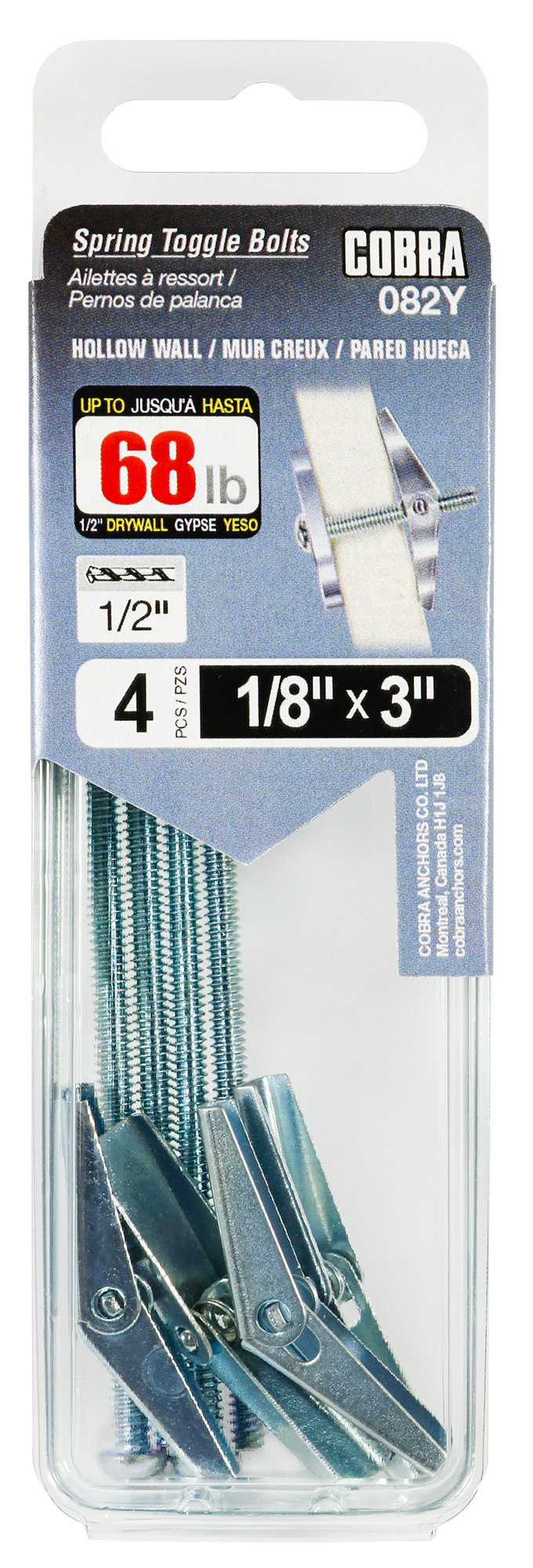 1/8"x3" Spring Toggle Bolts w/ Screw (4 Pack)