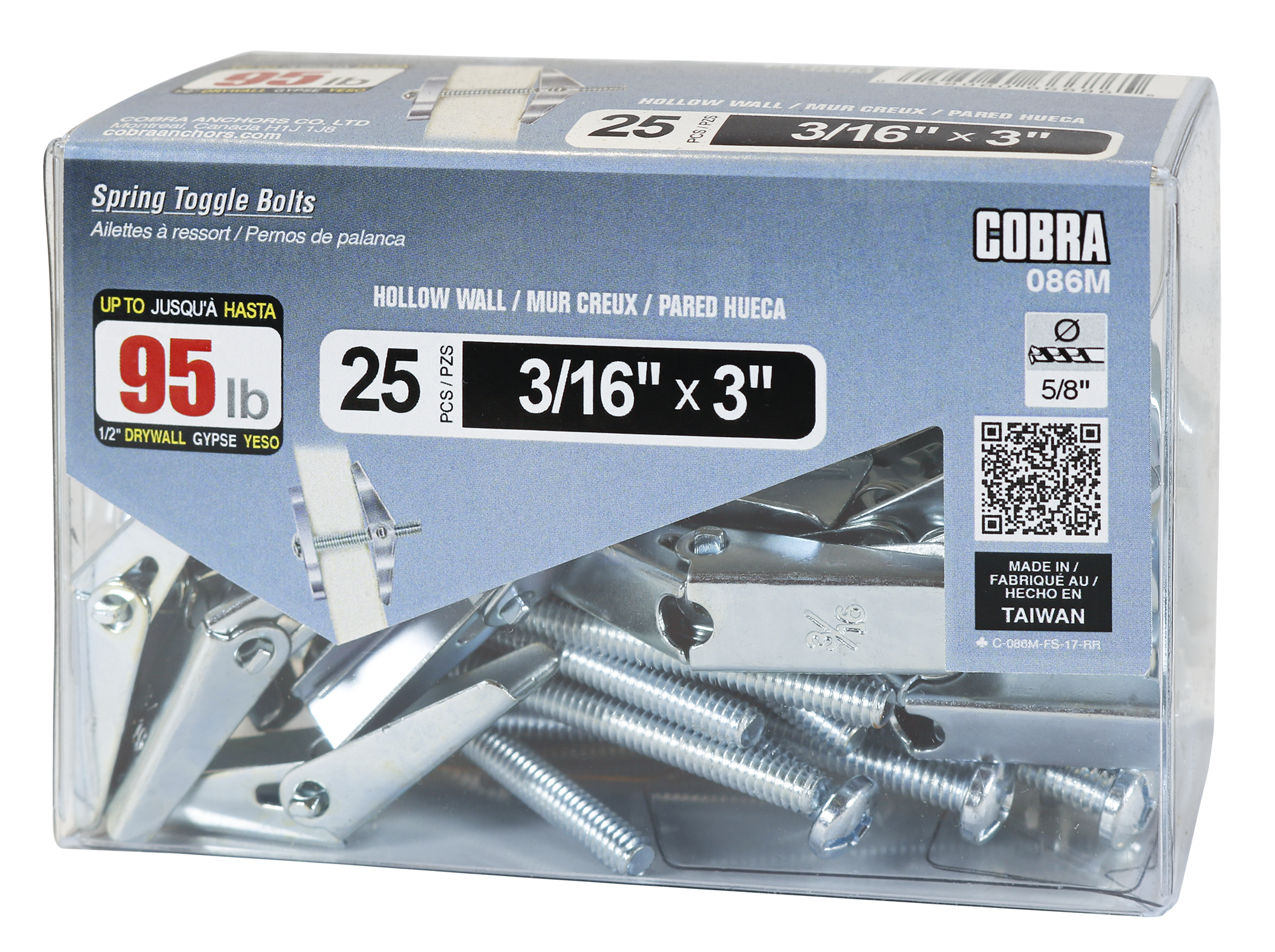 3/16"x3" Spring Toggle Bolts w/ Screw (25/Box)