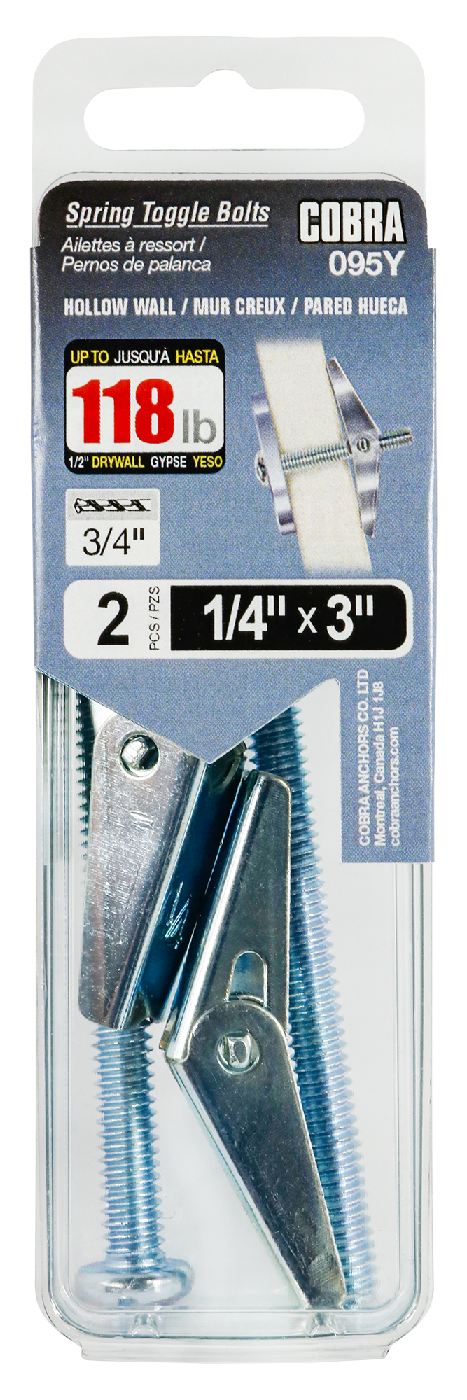 1/4"x3" Spring Toggle Bolts w/ Screw (2 Pack)