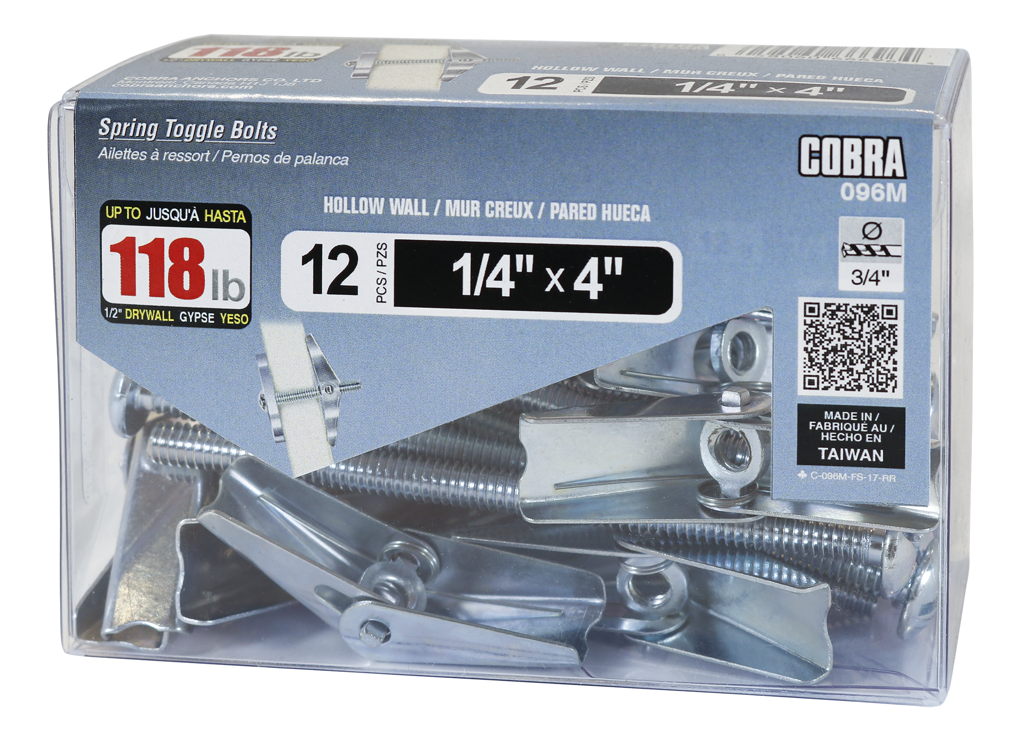 1/4"x4" Spring Toggle Bolts w/ Screw (12 Pack)