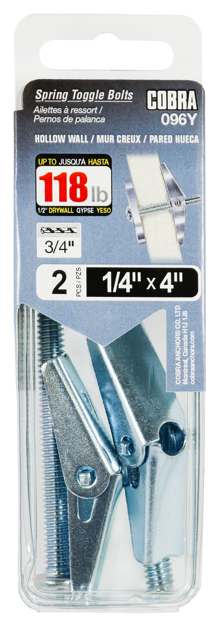 1/4"x4" Spring Toggle Bolts w/ Screw (2 Pack)