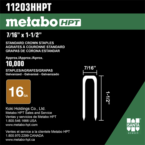 7/16”x1-1/2” 16 Gauge Electro Galvanized Crown Staples