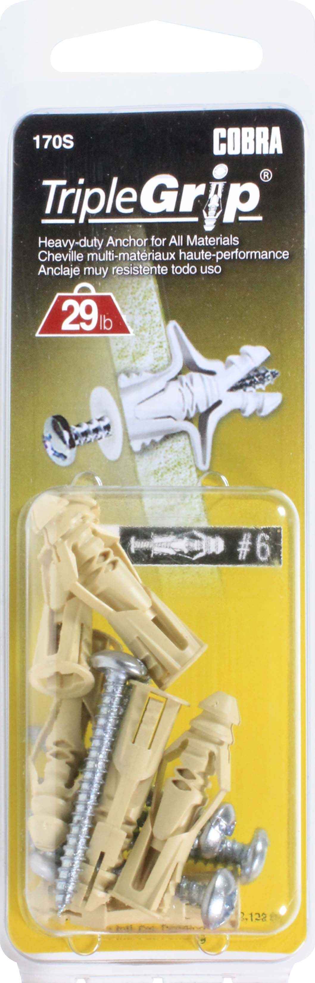 #6 TripleGrip Wall Anchor w/ Screws, Beige (6 Pack)