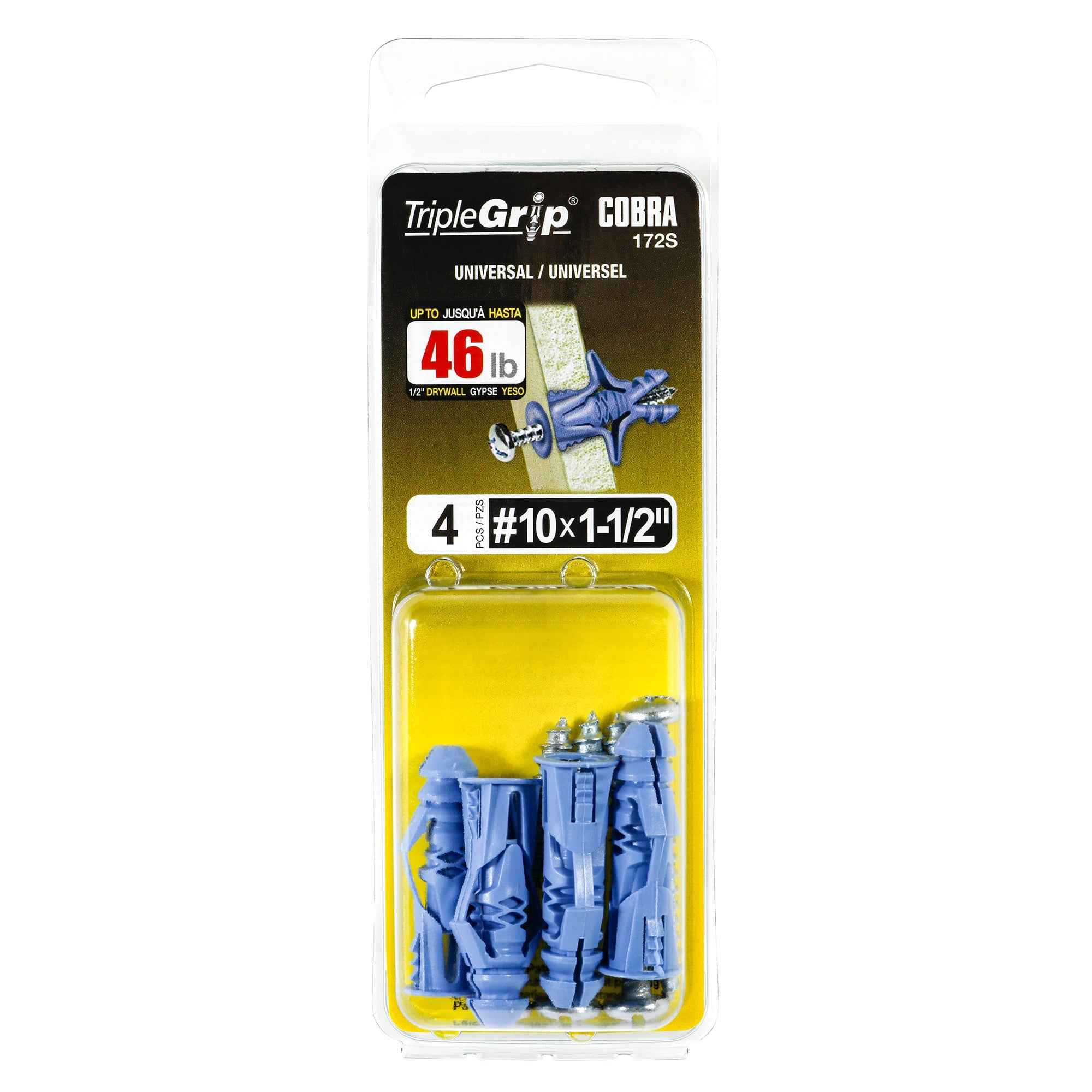 #10 TripleGrip Wall Anchor w/ Screws, Blue (4 Pack)