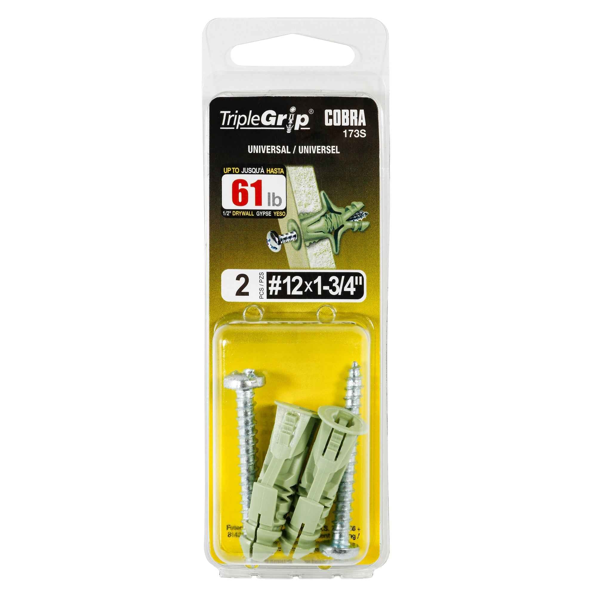#12 TripleGrip Wall Anchor w/ Screws, Green (2 Pack)
