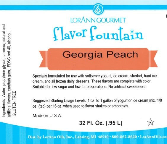 Georgia Peach Flavor Fountain - 4 oz. - 32 oz. - Ice Cream and Beverage Flavors - LorAnn Oils - Canadian Distribution - Ships Free Within Canada on Orders Above CAD $199