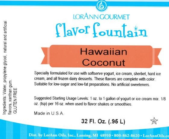 Hawaiian Coconut Flavor - 4 oz. - 32 oz. - Ice Cream and Beverage Flavors - LorAnn Oils - Canadian Distribution - Ships Free Within Canada on Orders Above CAD $199