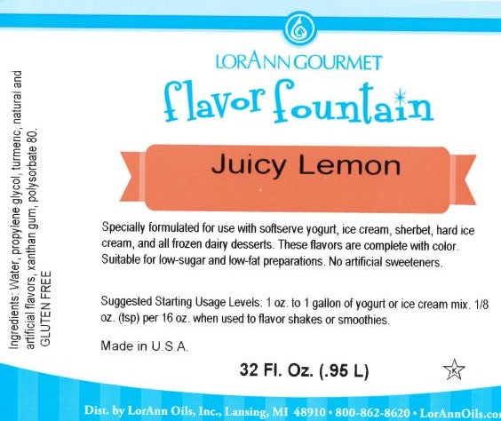 Juicy Lemon Flavor Fountain - 4 oz. - 32 oz. - Ice Cream and Beverage Flavors - LorAnn Oils - Canadian Distribution - Ships Free Within Canada on Orders Above CAD $199