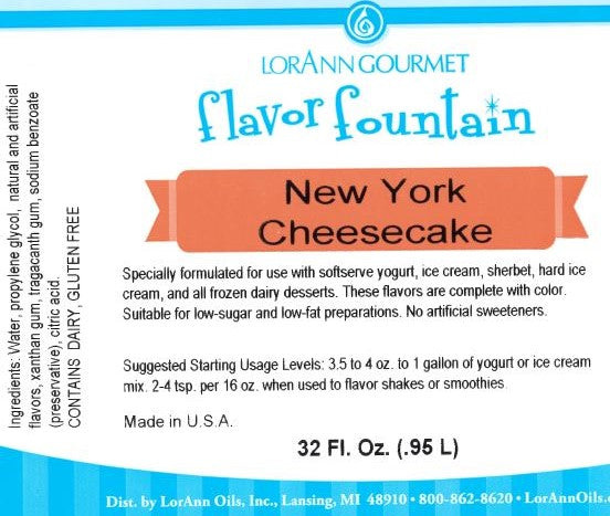 New York Cheesecake Flavor - 4 oz. - 32 oz. - Ice Cream and Beverage Flavors - LorAnn Oils - Canadian Distribution - Ships Free Within Canada on Orders Above CAD $199