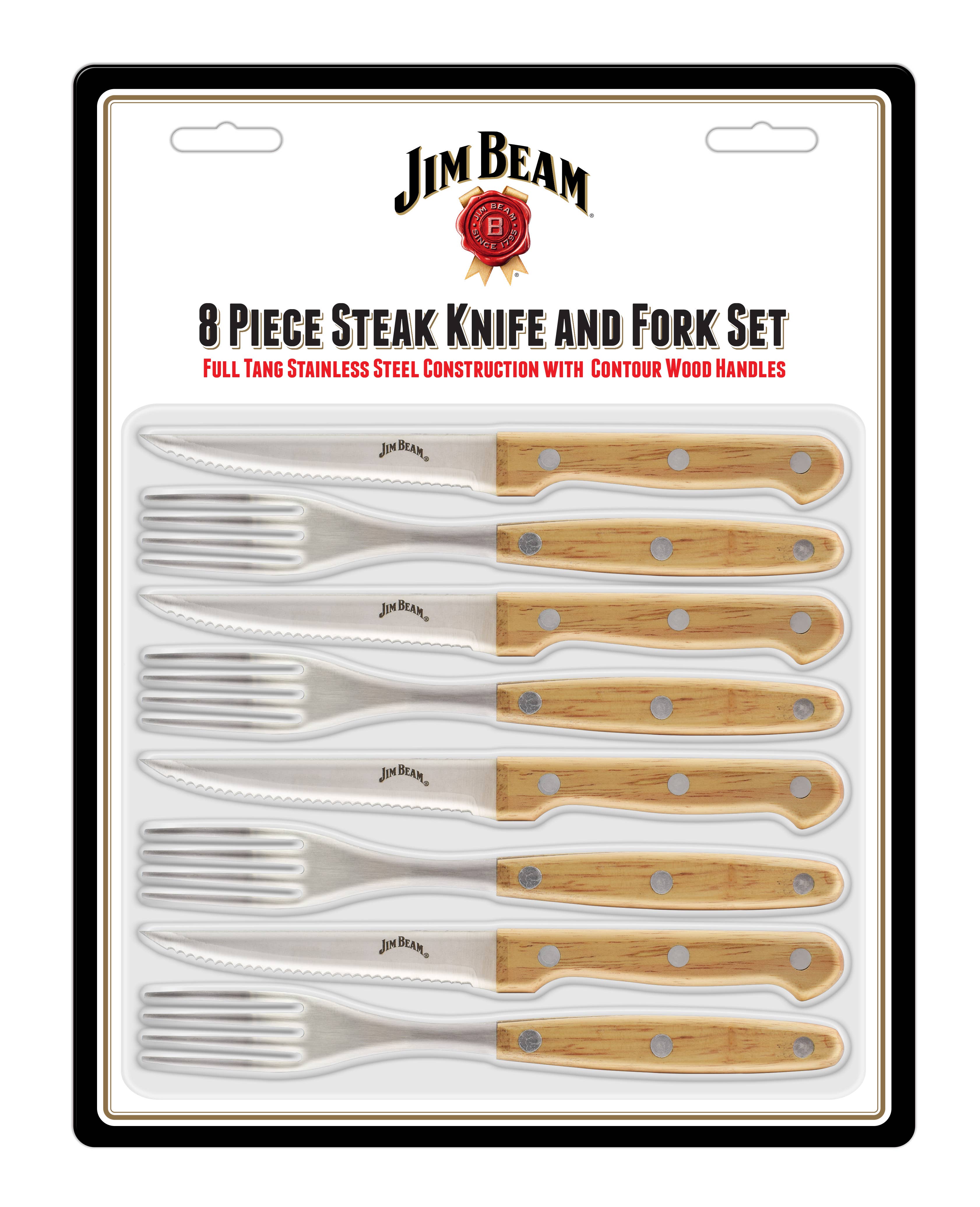 Jim Beam Set of 8 Stainless Steel Steak Knives and Forks