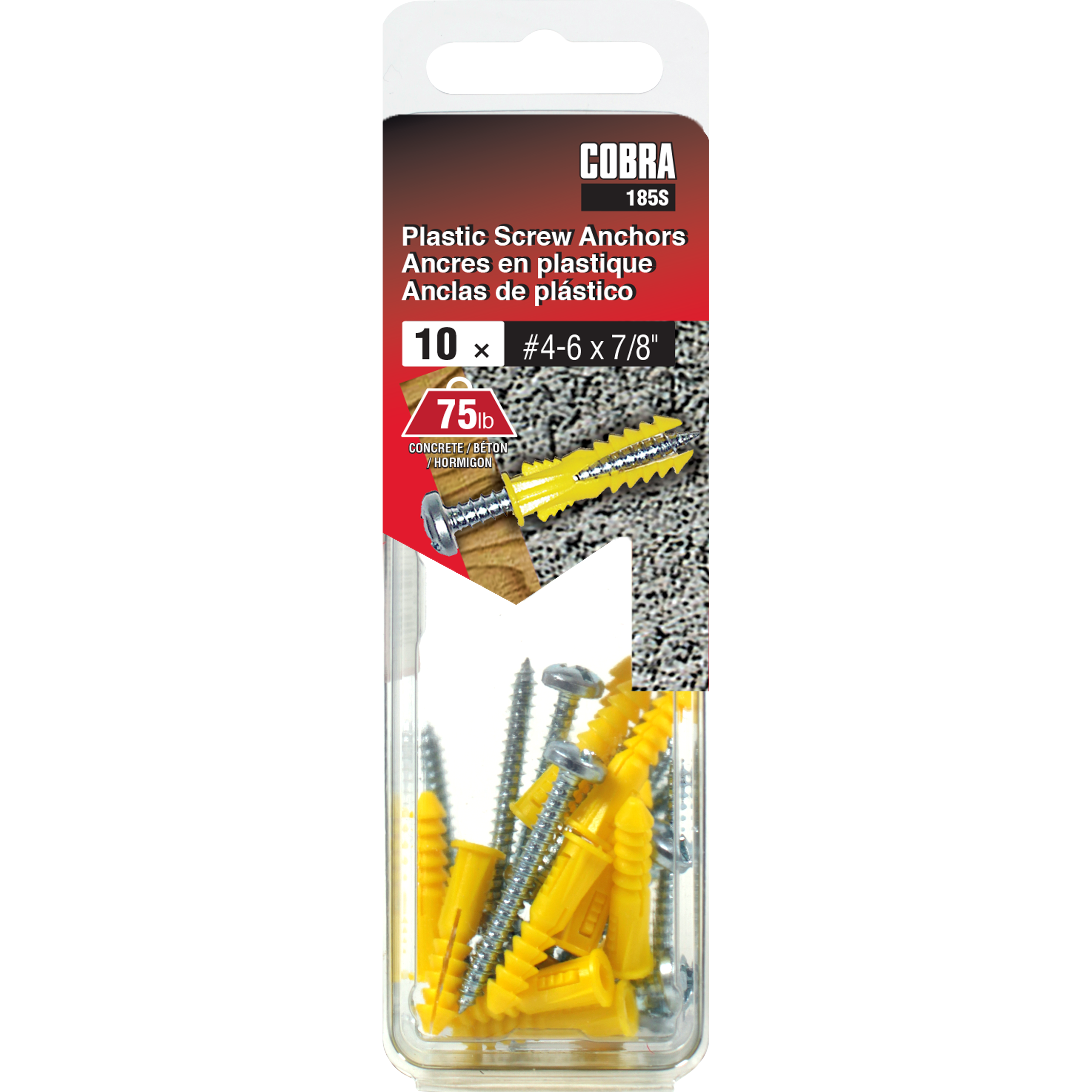 #4-6x7/8" Plastic Screw Anchor w/ Screws, Yellow (10 Pack)