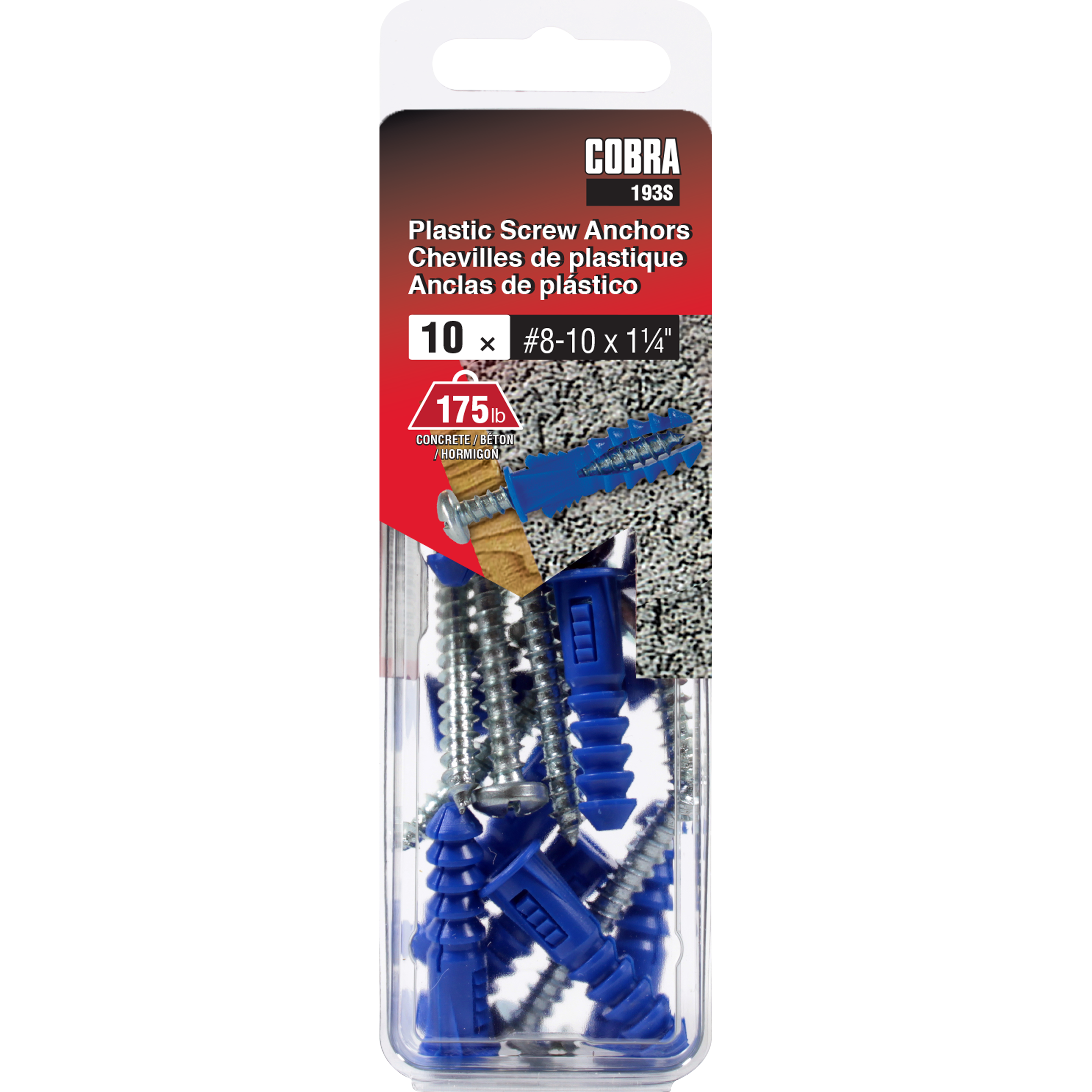 #8-10x1-1/4" Plastic Screw Anchor w/ Screws, Blue (10 Pack)