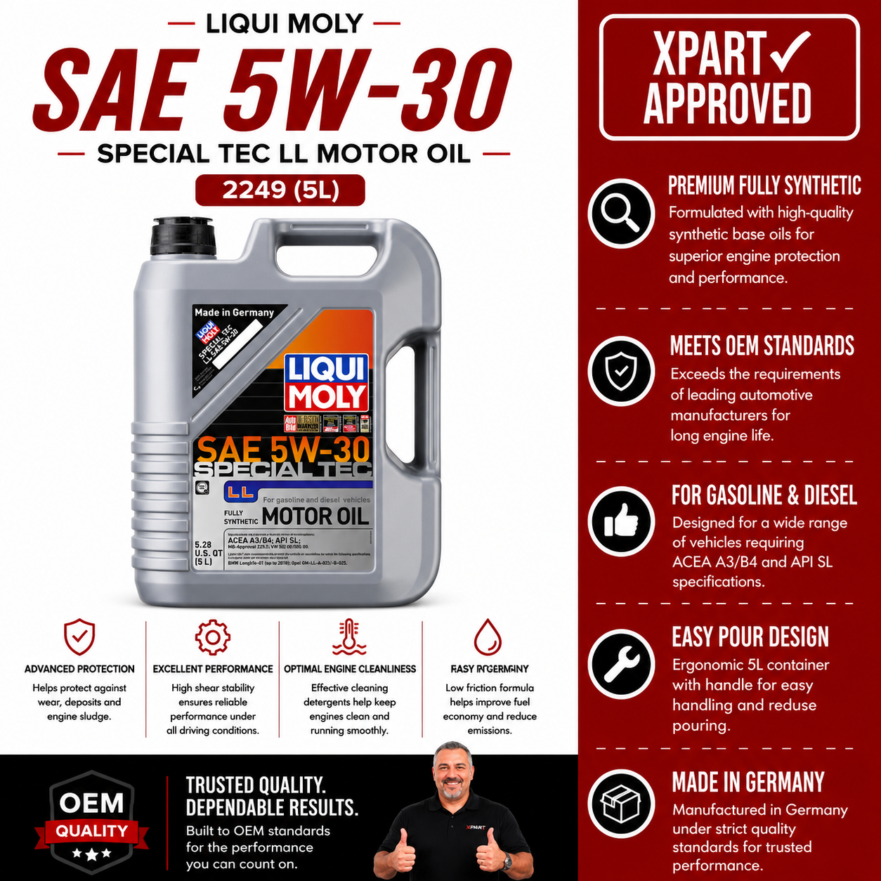 LIQUI MOLY Motor Oil 2249 — Special Tec LL 5W-30 Full Synthetic 5L