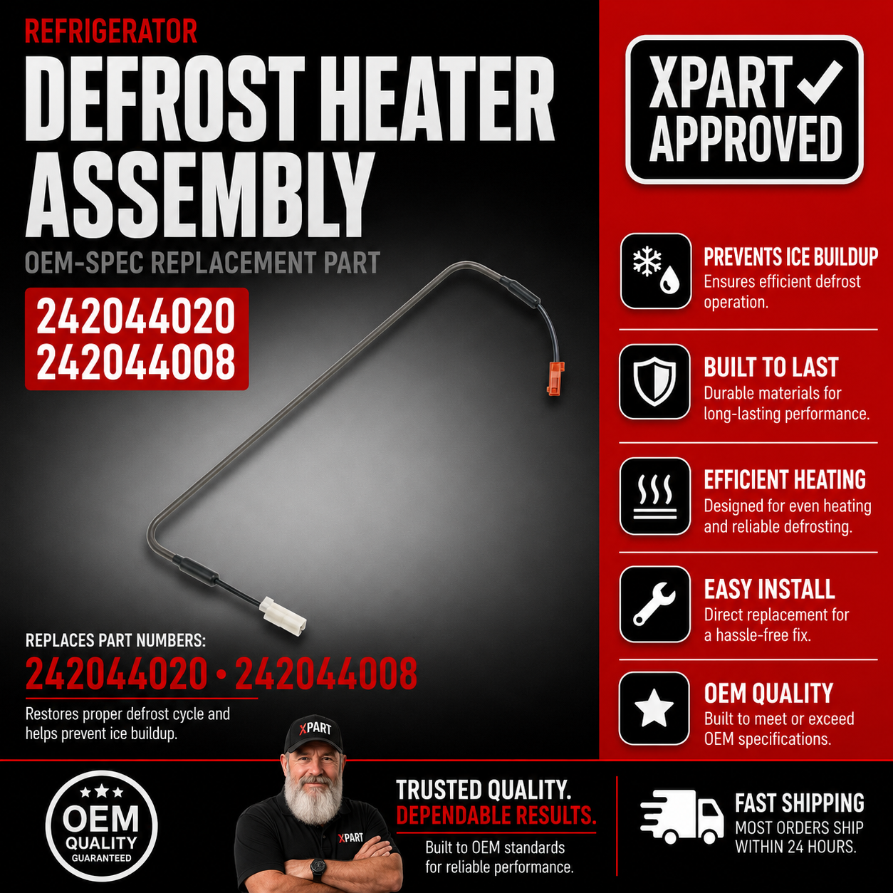 Defrost Heater Assembly 242044008 — Fixes Frost Buildup & Poor Cooling