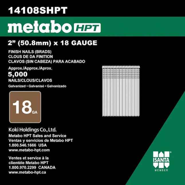 2" 18ga Brad Finish Nails | Metabo HPT 14108SHPT