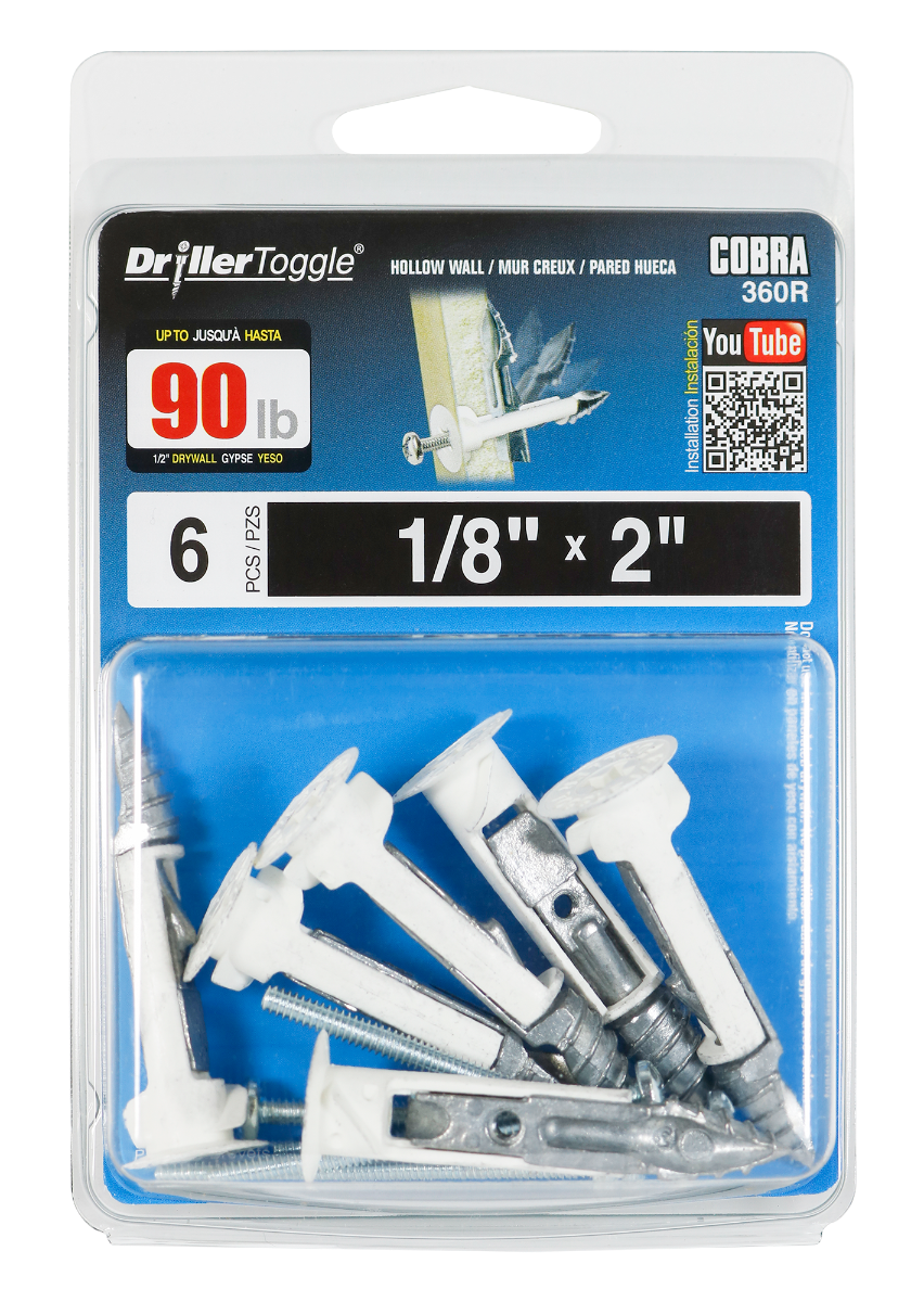 1/8"x2" DrillerToggle Wall Anchor w/ Bolts (6 Pack)
